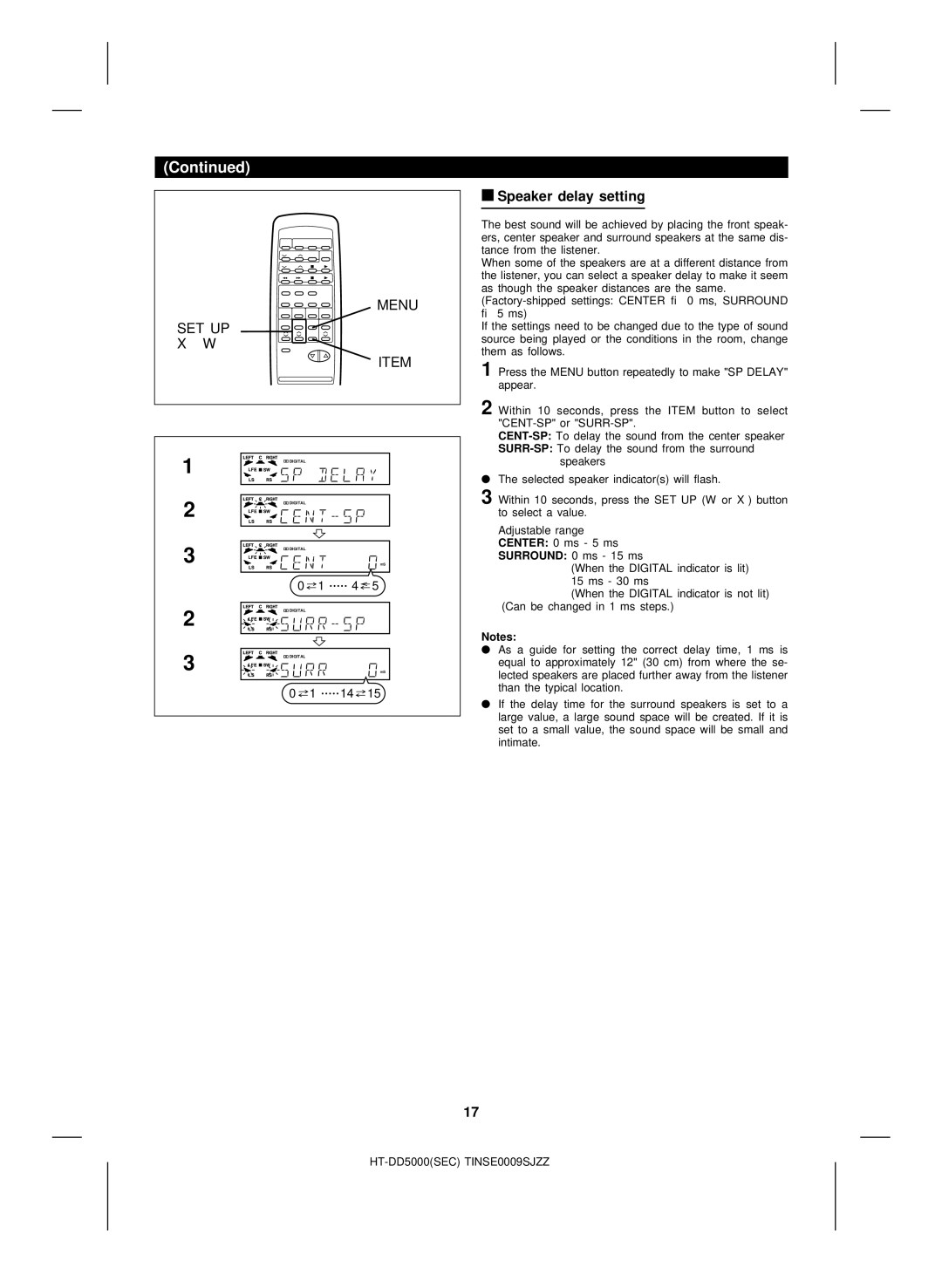 Sharp HT-DD5000 operation manual Speaker delay setting 