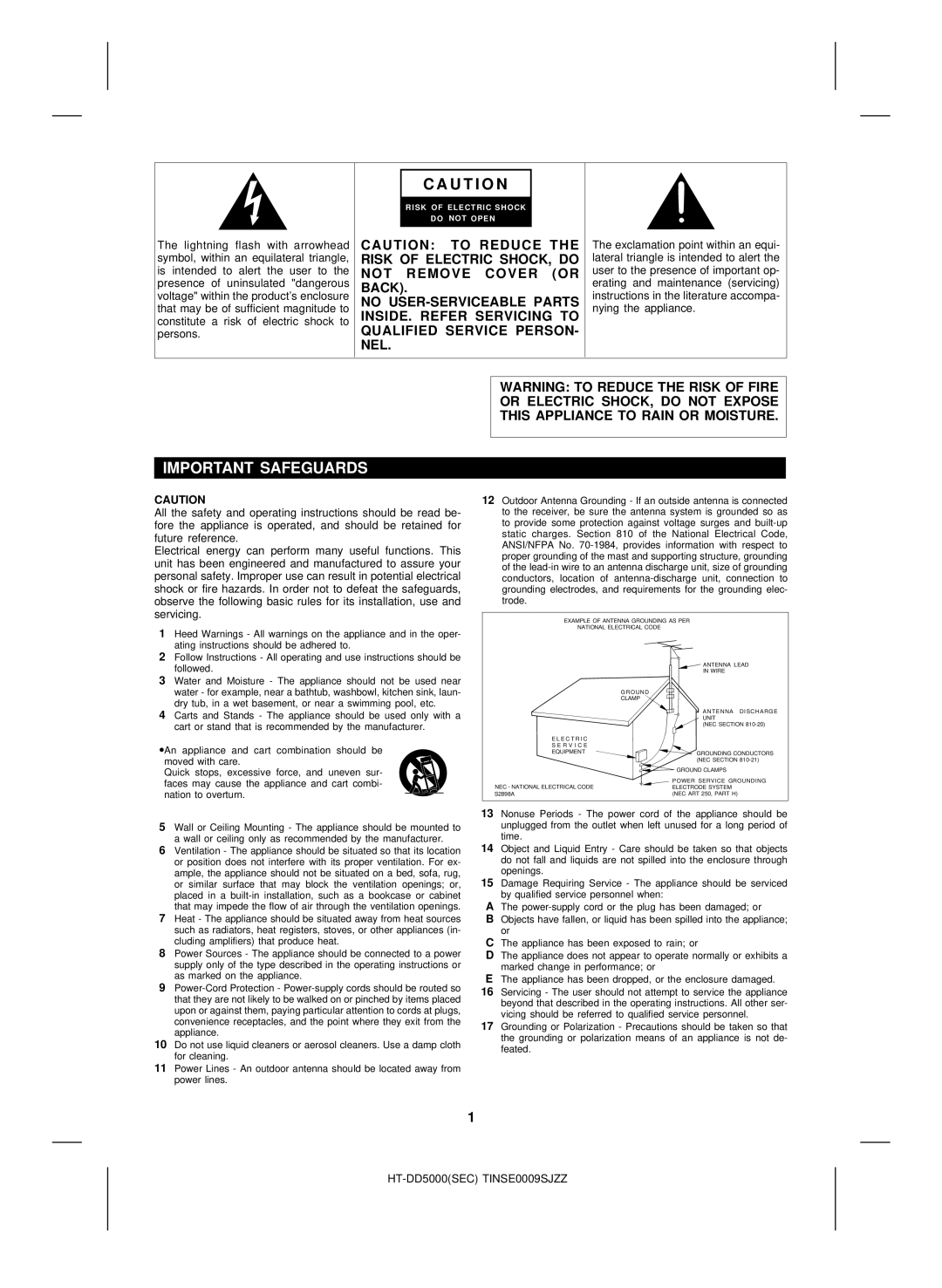 Sharp HT-DD5000 operation manual U T I O N, Important Safeguards 