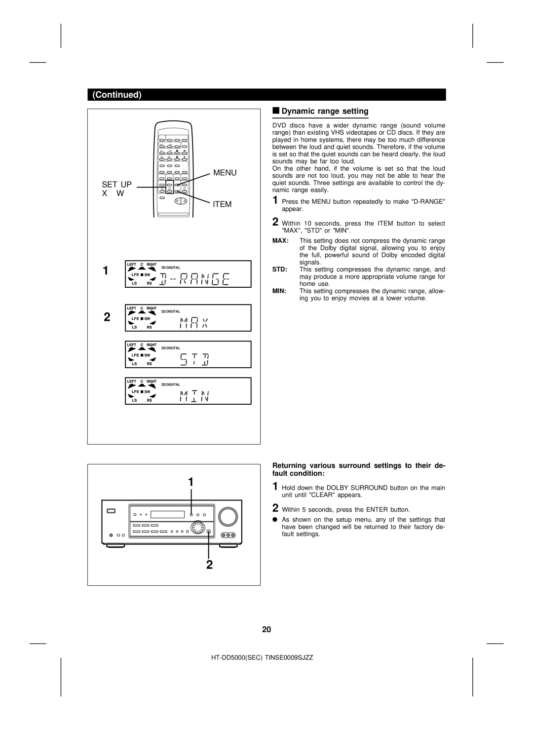 Sharp HT-DD5000 operation manual Dynamic range setting 