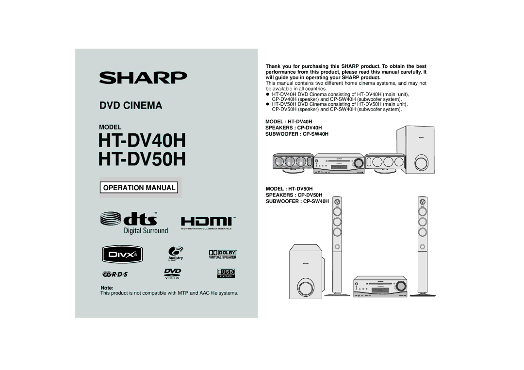 Sharp operation manual HT-DV40H HT-DV50H 