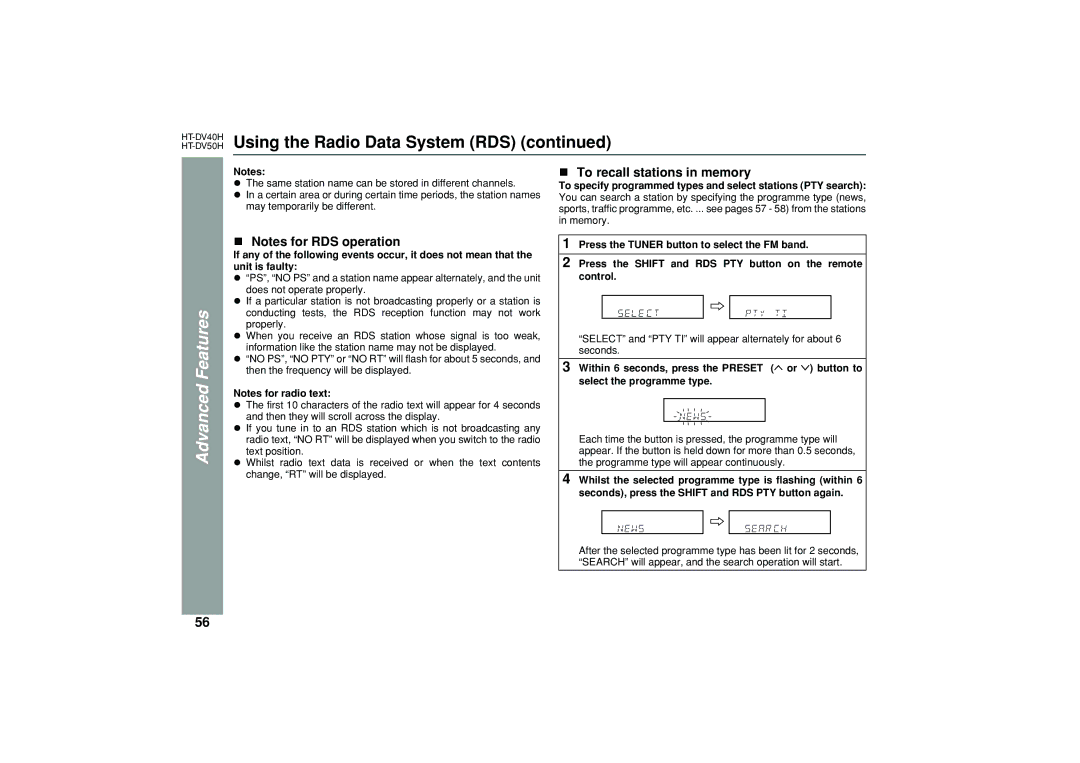 Sharp HT-DV40H, HT-DV50H operation manual To recall stations in memory 