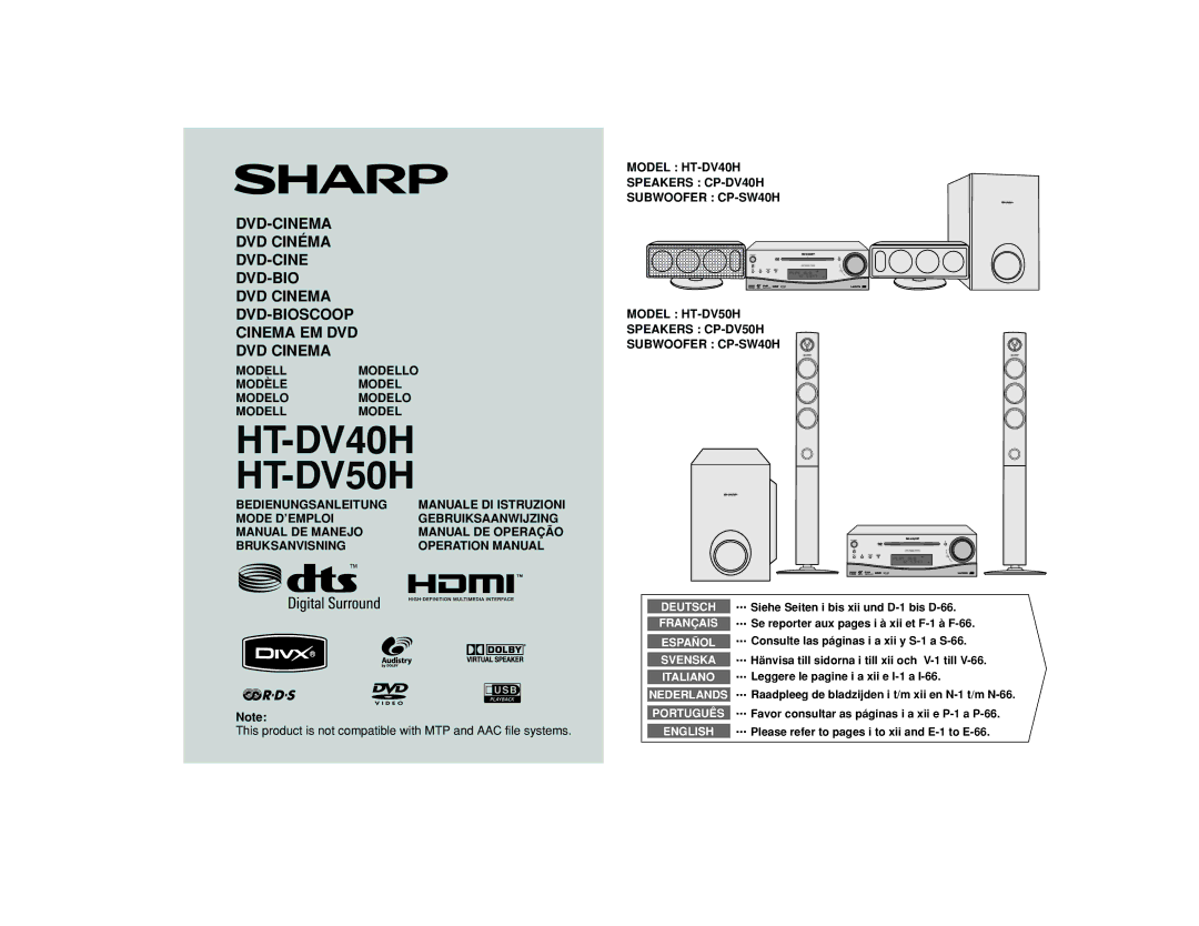 Sharp operation manual HT-DV40H HT-DV50H, Modell Modello Modèle Modelo 