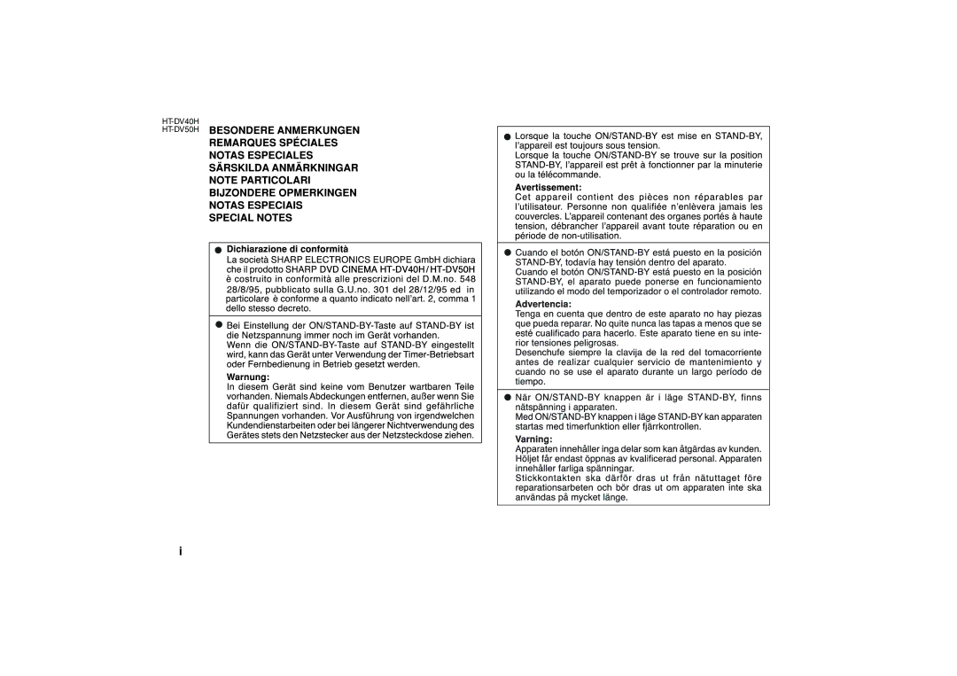 Sharp operation manual HT-DV40H HT-DV50H 