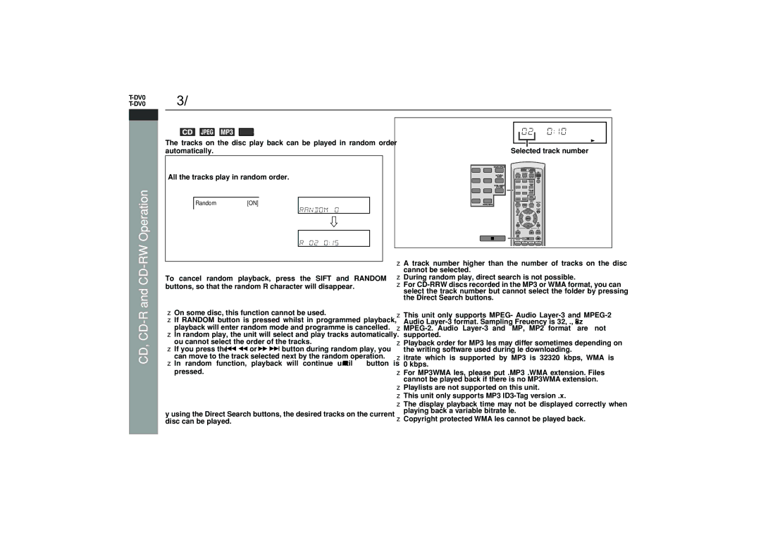 Sharp HT-DV40H Advanced CD or MP3/WMA disc playback, To play in random order random play, To cancel random play 