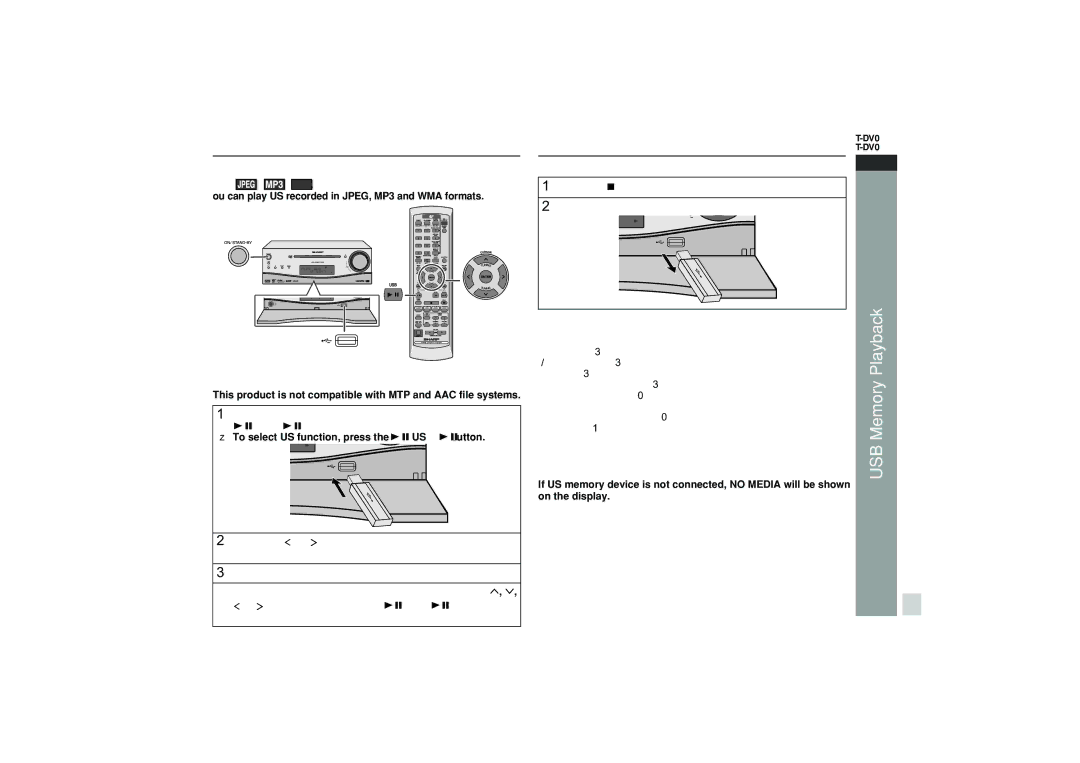 Sharp HT-DV40H operation manual Playback on USB memory device, To remove USB memory device 