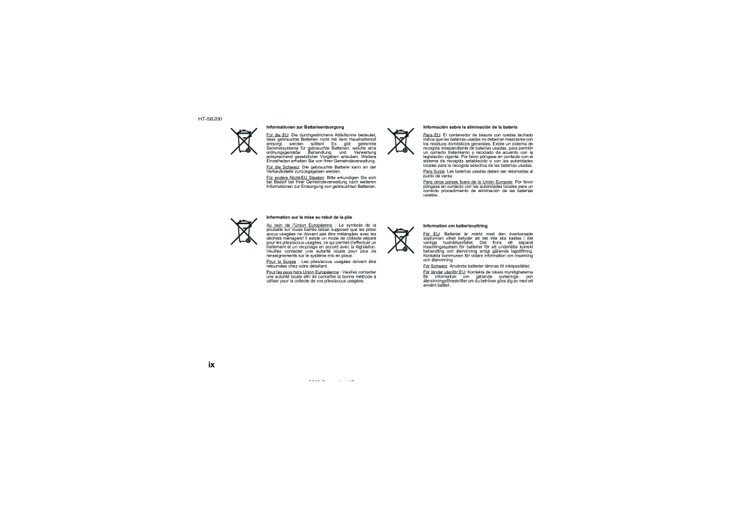 Sharp HT-SB200 operation manual Informationen zur Batterieentsorgung 