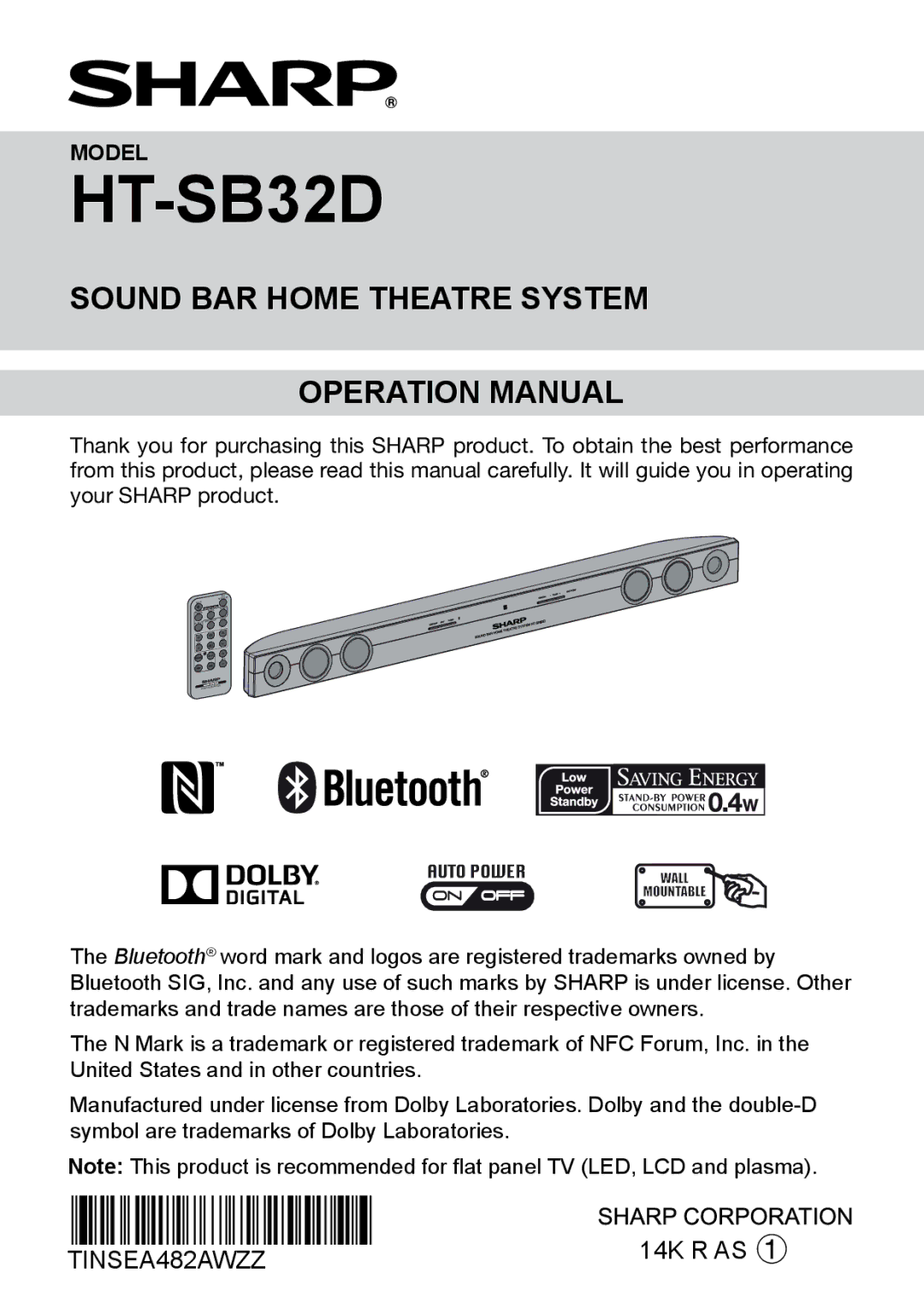 Sharp HT-SB32D operation manual Siehe Seiten i bis viii und D-1 bis D-18, Se reporter aux pages i à viii et F-1 à F-18 