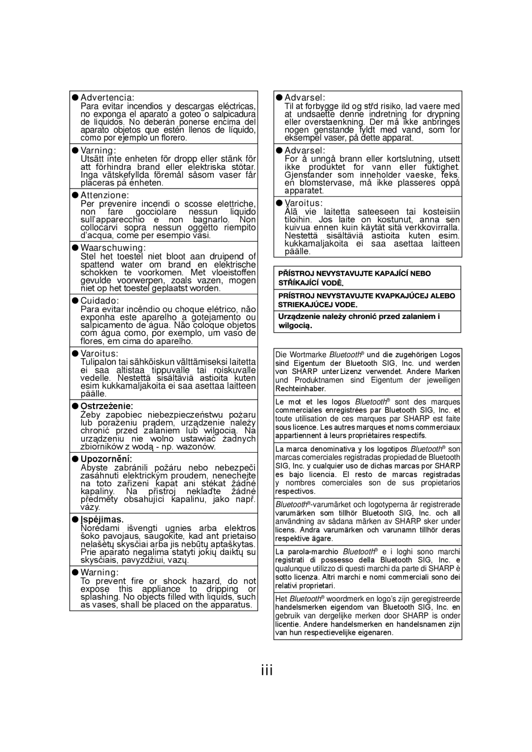 Sharp HT-SB32D operation manual Iii 