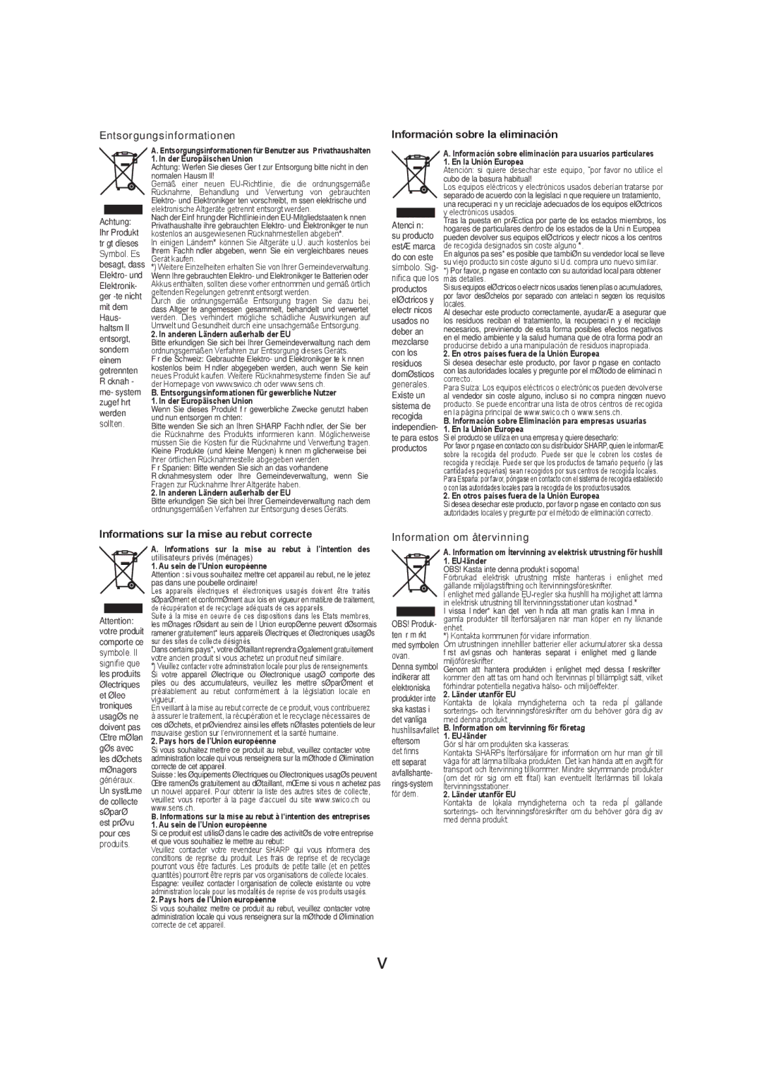 Sharp HT-SB32D operation manual Entsorgungsinformationen Información sobre la eliminación 