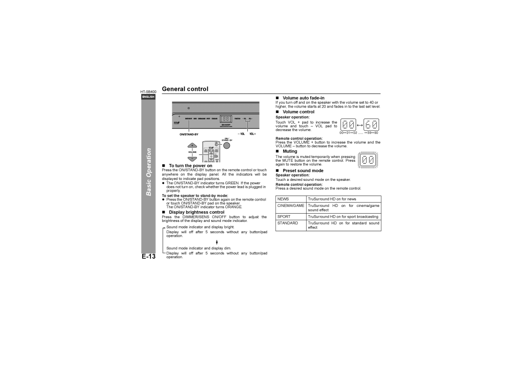 Sharp HT-SB400 operation manual General control 