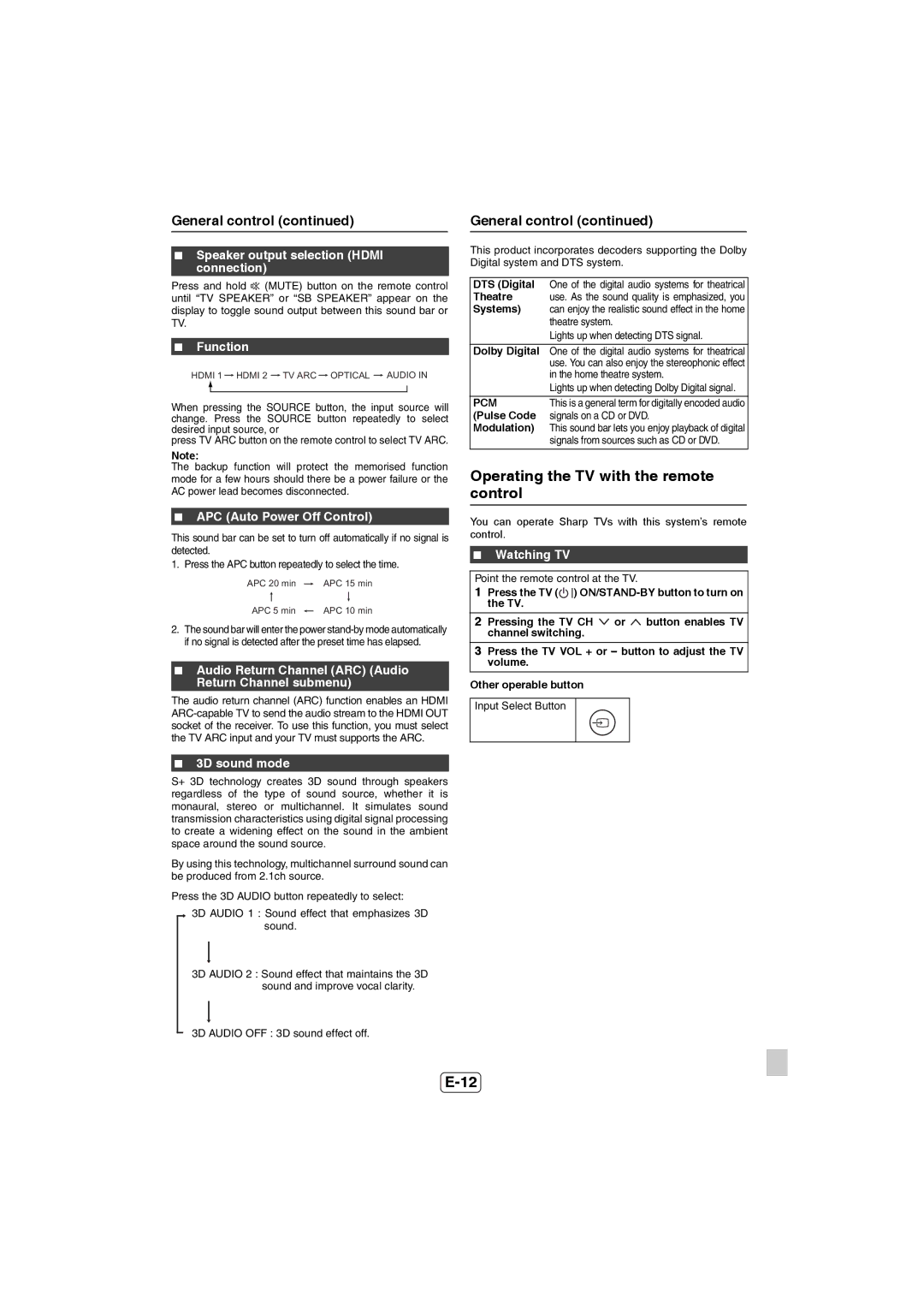 Sharp HT-SB60 operation manual Operating the TV with the remote control 