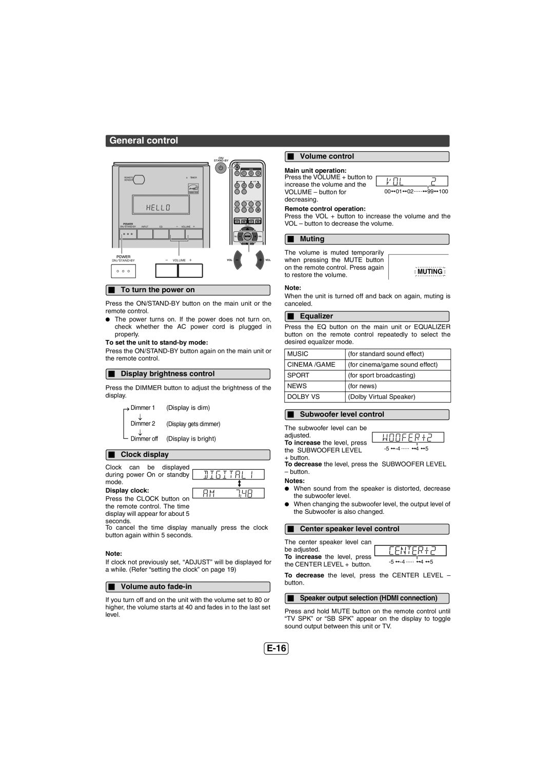 Sharp HTSB600, HT-SB600 operation manual General control 