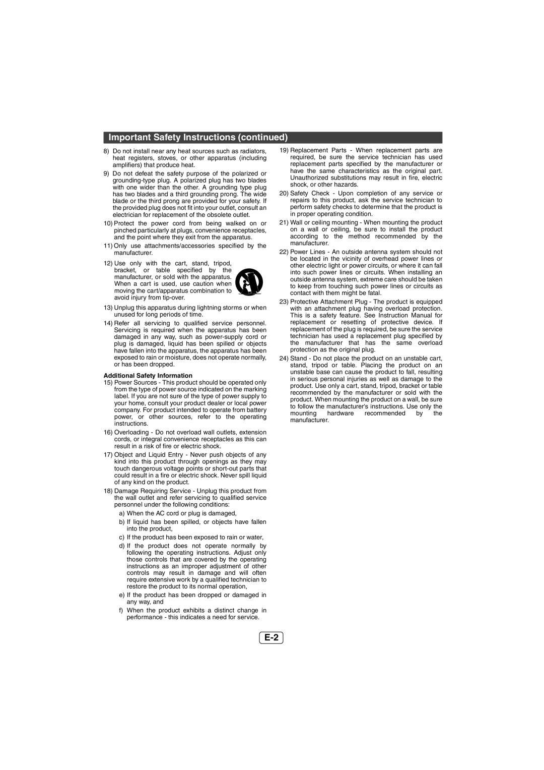 Sharp HTSB600, HT-SB600 operation manual Important Safety Instructions continued 