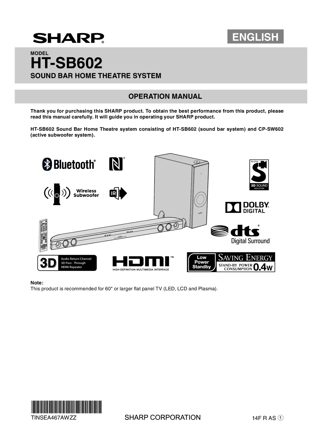 Sharp HT-SB602 operation manual 