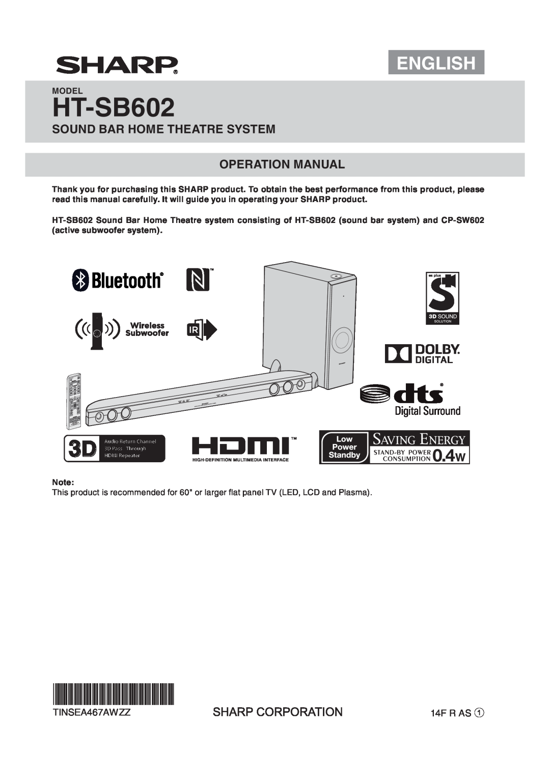 Sharp HT-SB602 operation manual English, TINSEA467AWZZ, 14F R AS 