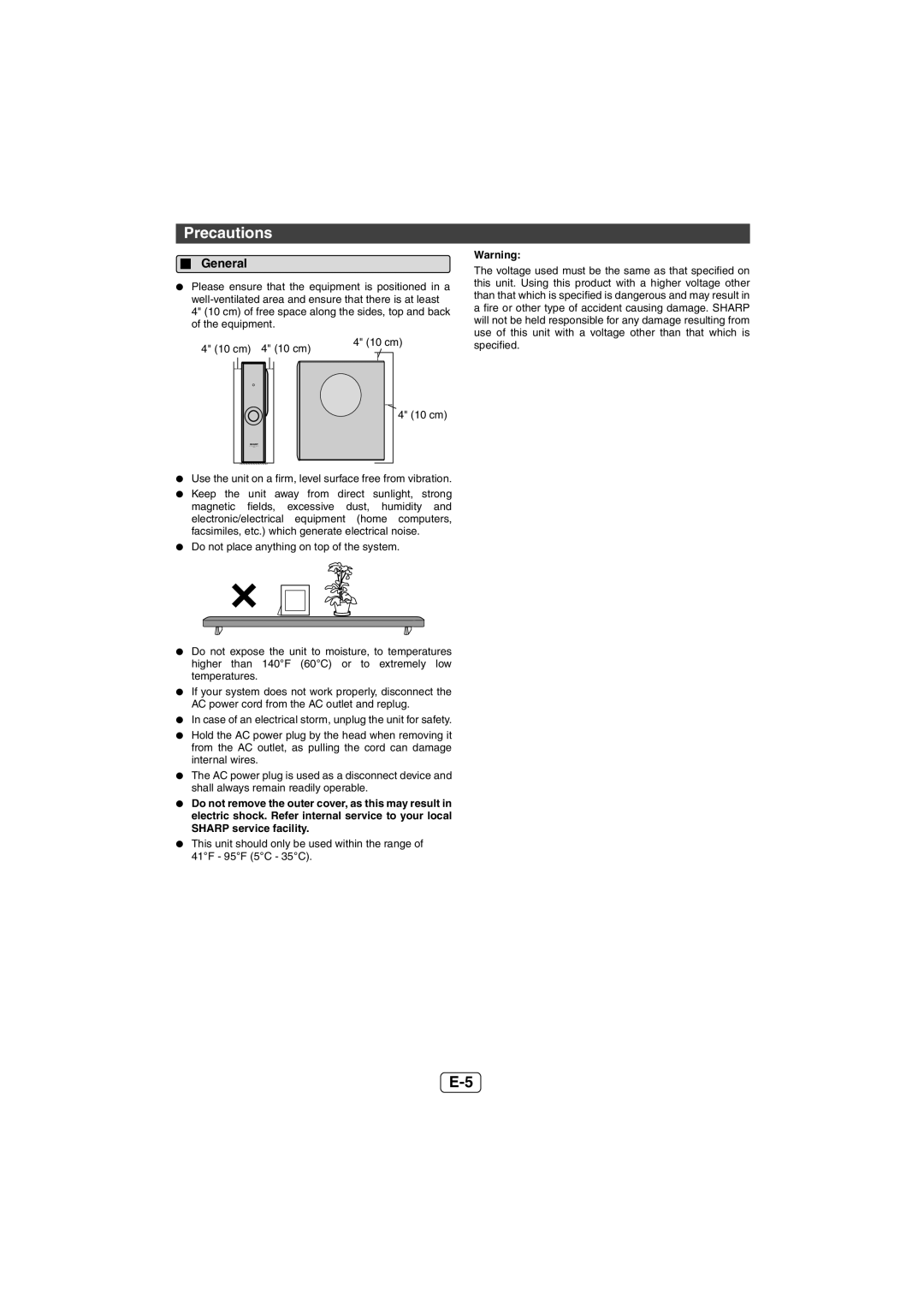 Sharp HT-SL50 operation manual Precautions, General 