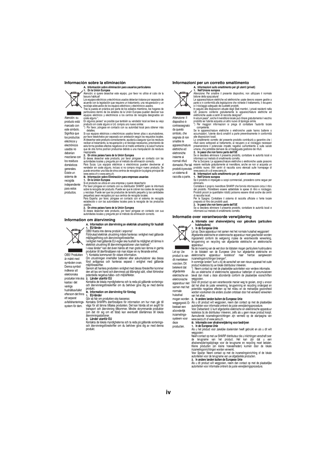 Sharp HT-SL50 operation manual Information om återvinning, Informatie over verantwoorde verwijdering 