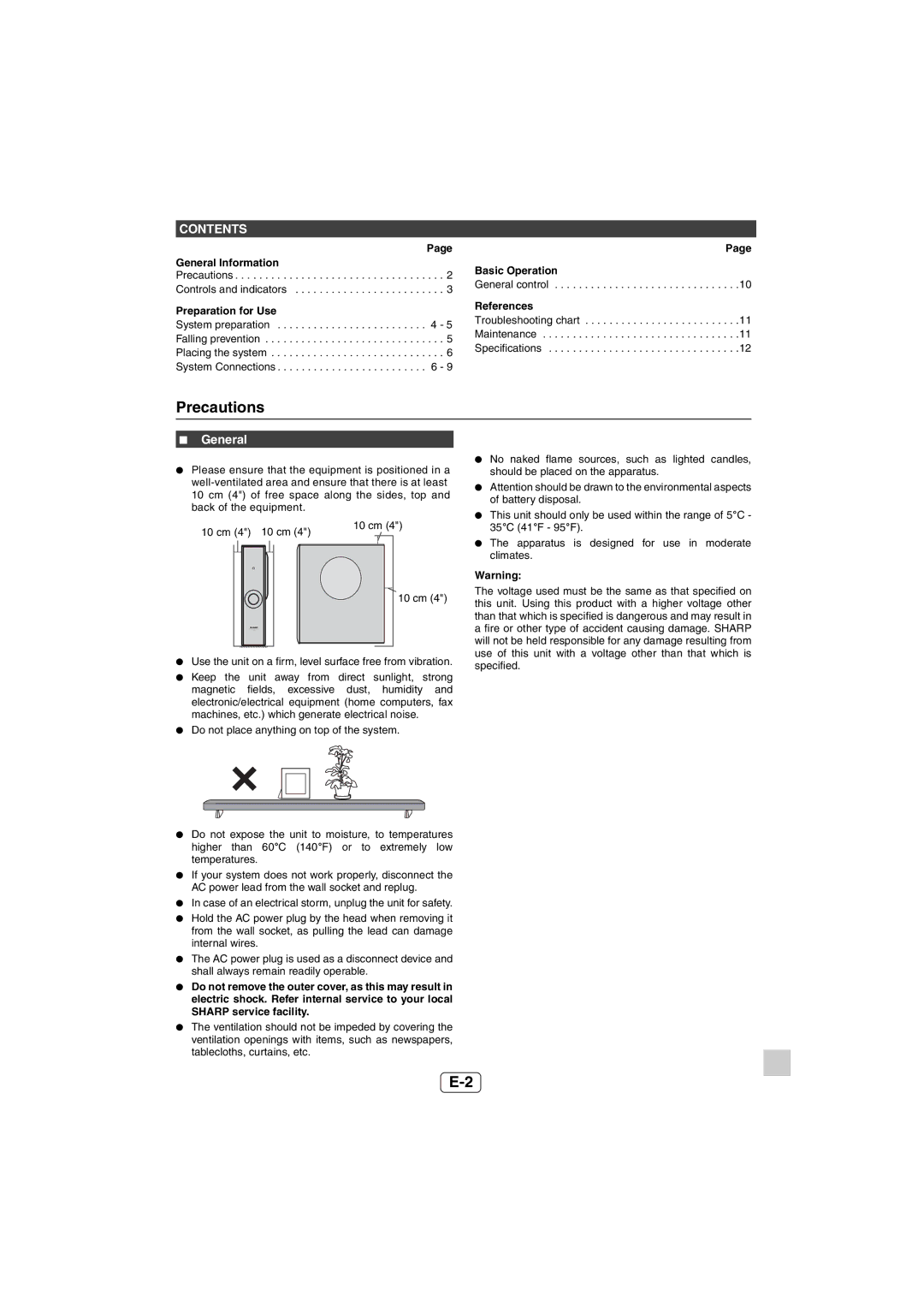 Sharp HT-SL50 operation manual Precautions, Contents 