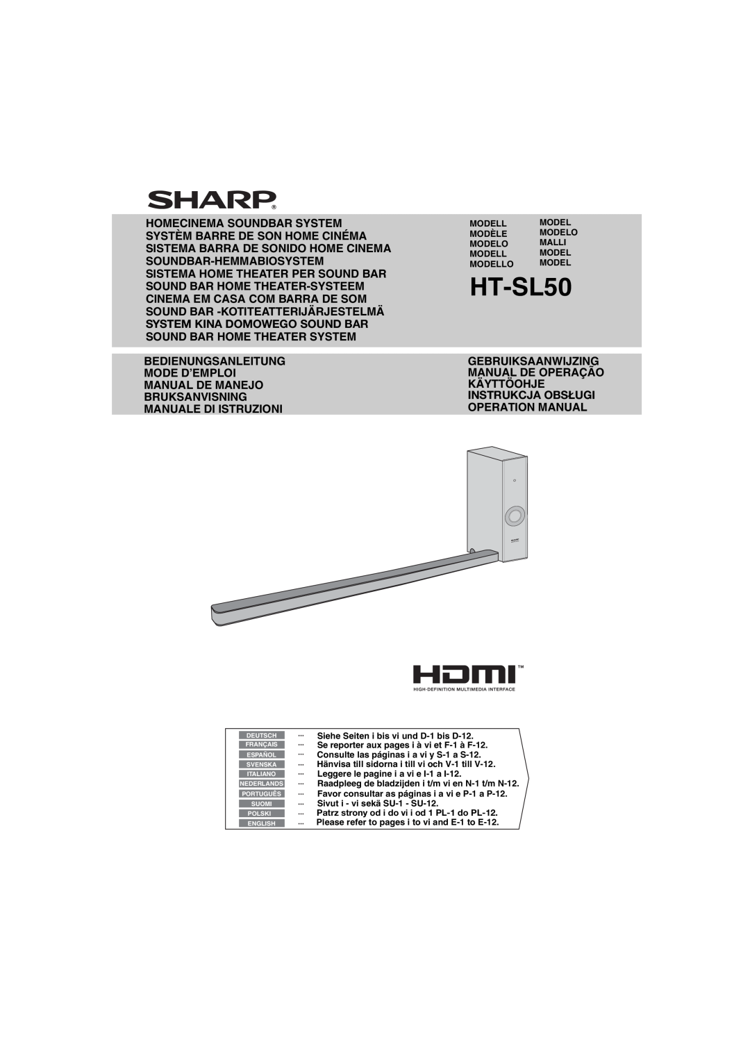 Sharp HT-SL50 operation manual System Kina Domowego Sound Bar, Instrukcja Obsługi 