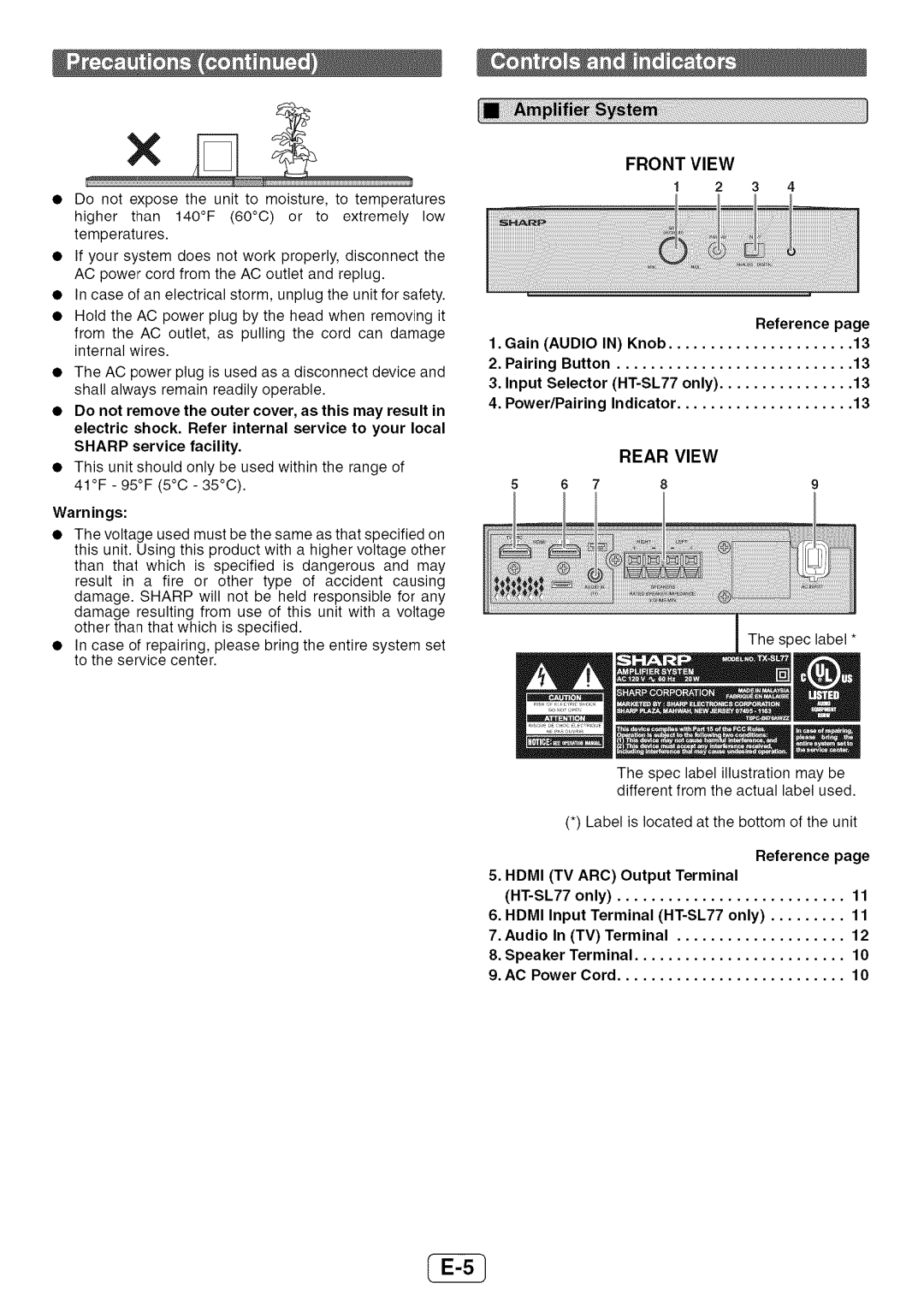 Sharp HT-SL72 operation manual Label is located at the bottom of the unit, Reference, TV ARC Output Terminal HT-SL77 Only 