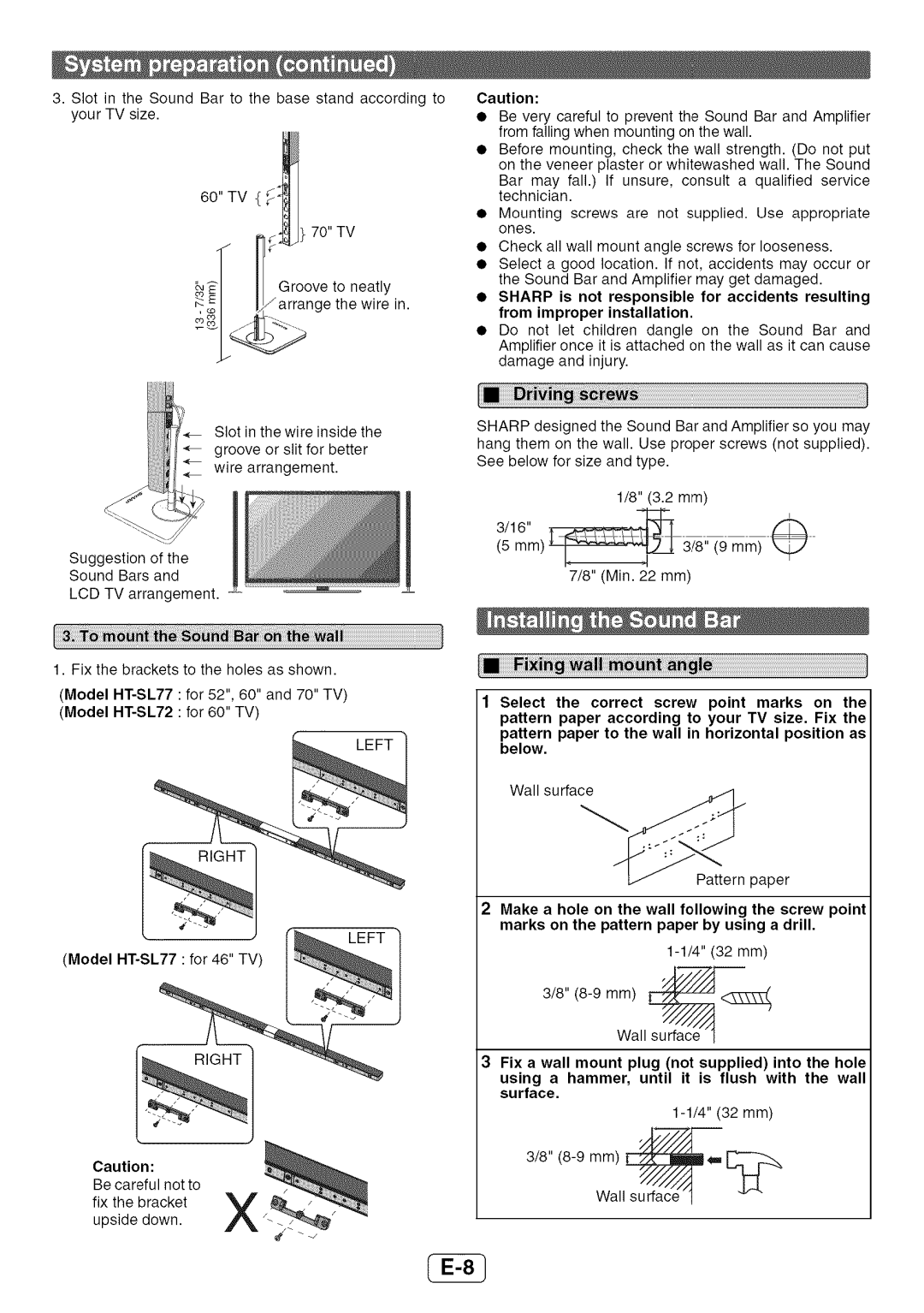 Sharp HT-SL72 operation manual YourTVsize 60TV, Model HT-SL77 for 46 TV 