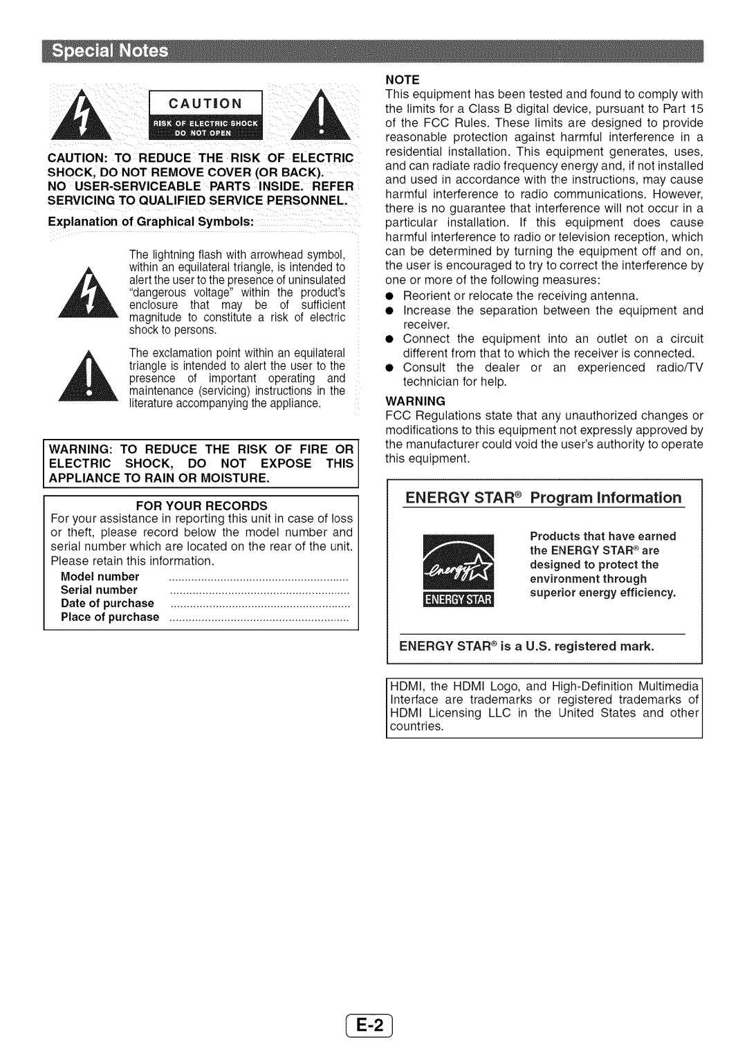 Sharp HT-SL72 operation manual CAUTION lk, ENERGY STAR Program information 
