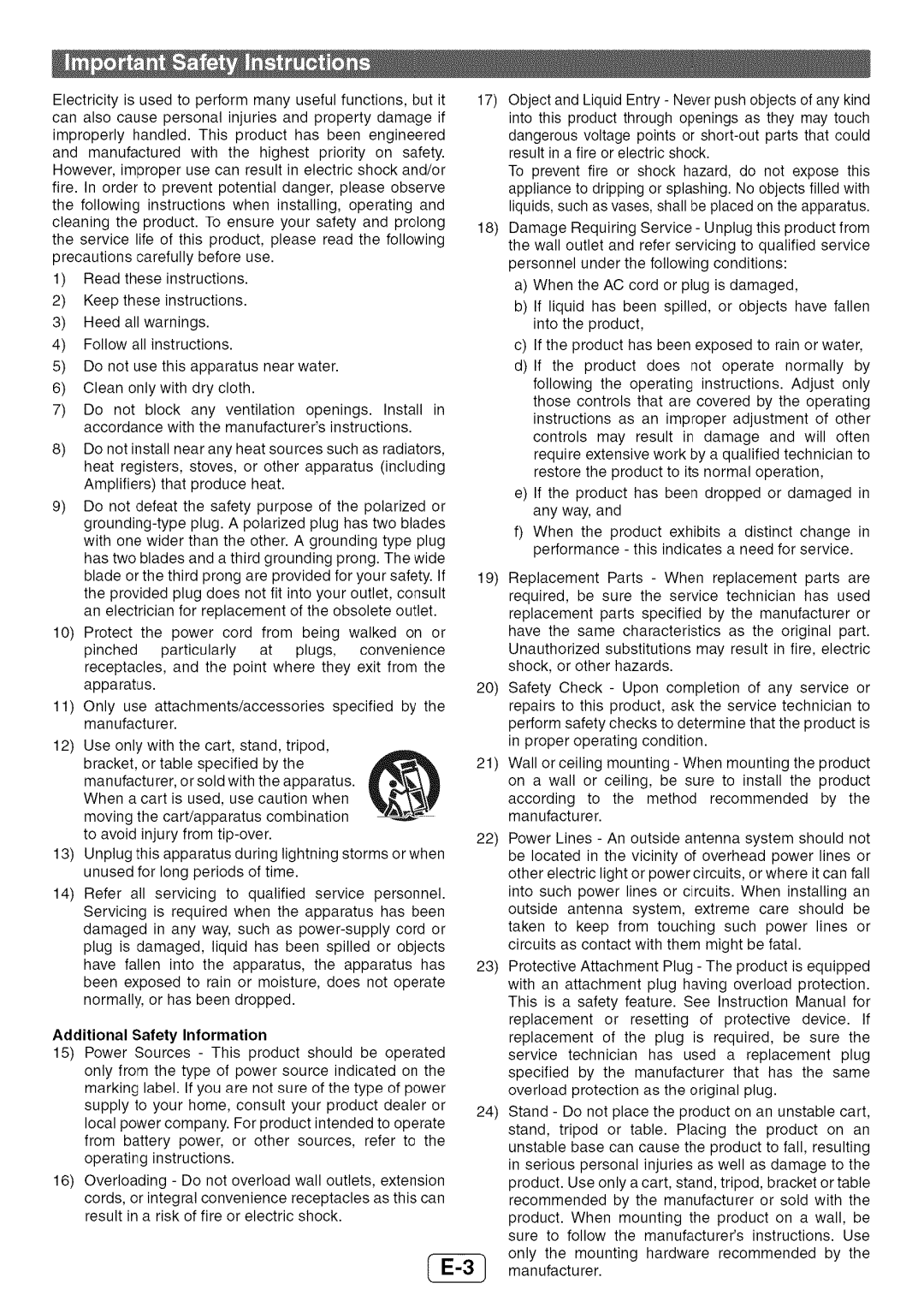 Sharp HT-SL72 operation manual Additional Safety Information 