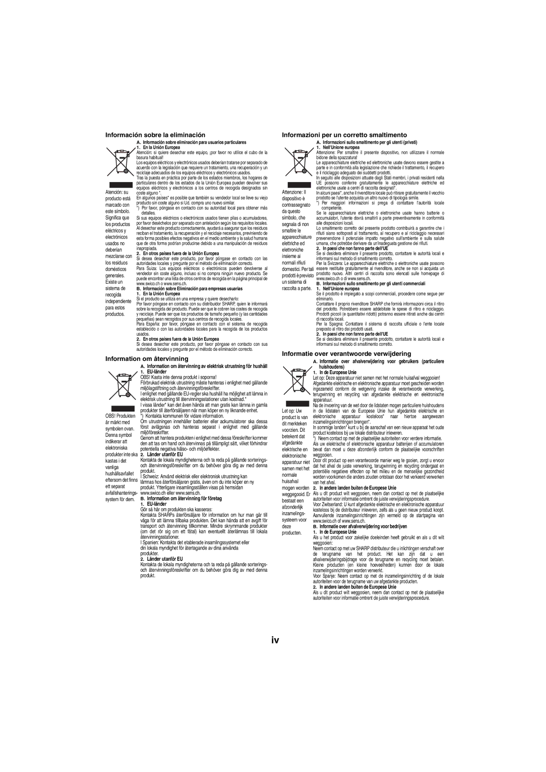 Sharp HT-SL70, HT-SL75 operation manual Information om återvinning, Informatie over verantwoorde verwijdering 