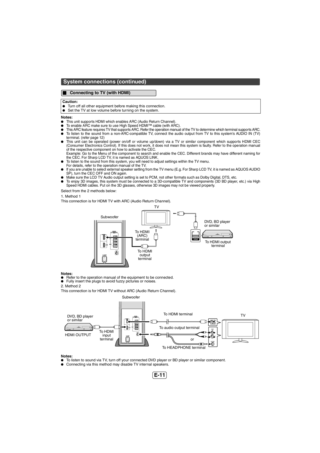 Sharp HT-SL75 operation manual Connecting to TV with Hdmi, Hdmi Output 