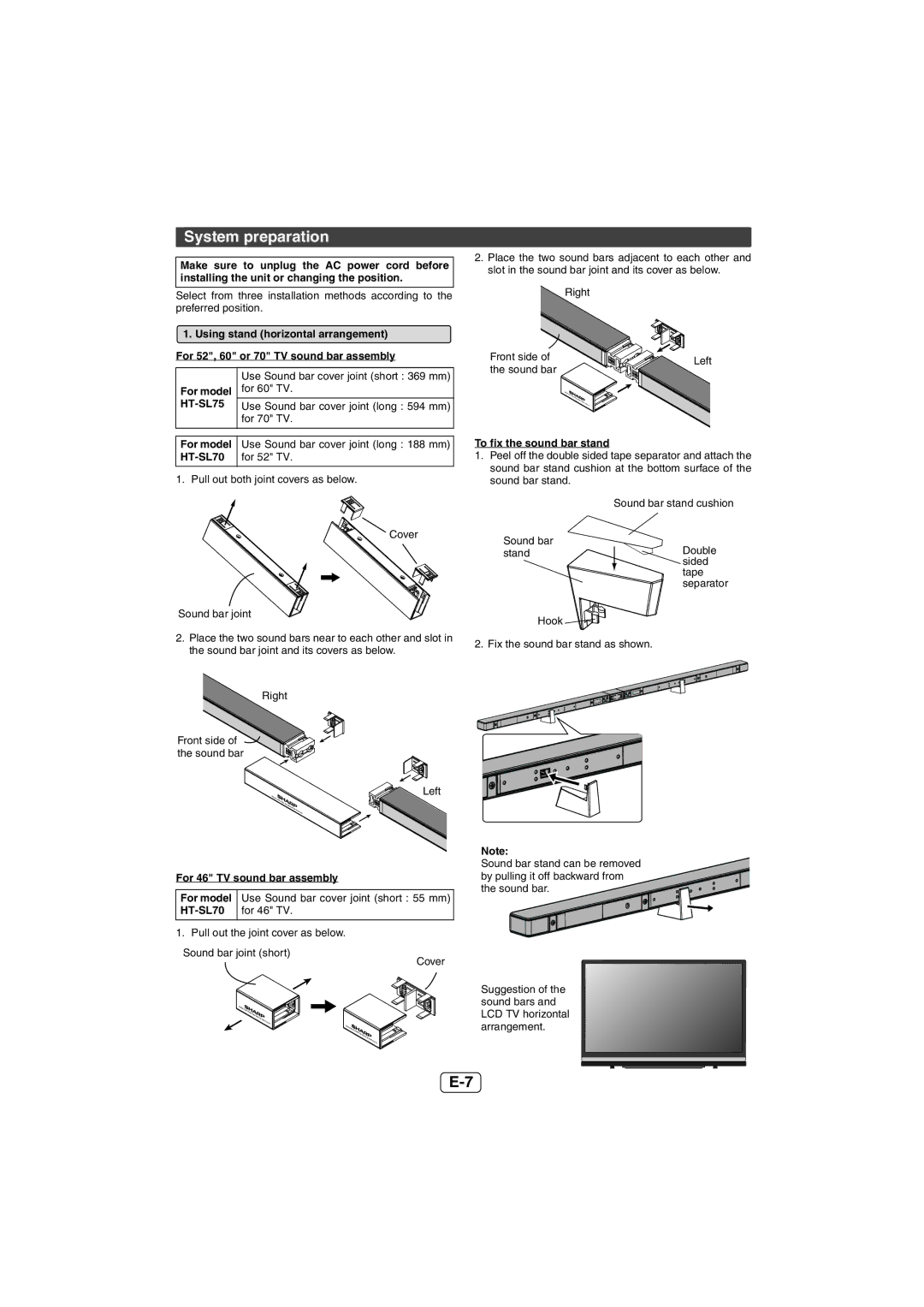 Sharp HT-SL75 operation manual System preparation, HT-SL70 