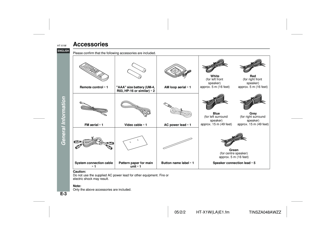 Sharp operation manual HT-X1W Accessories, Information, General 