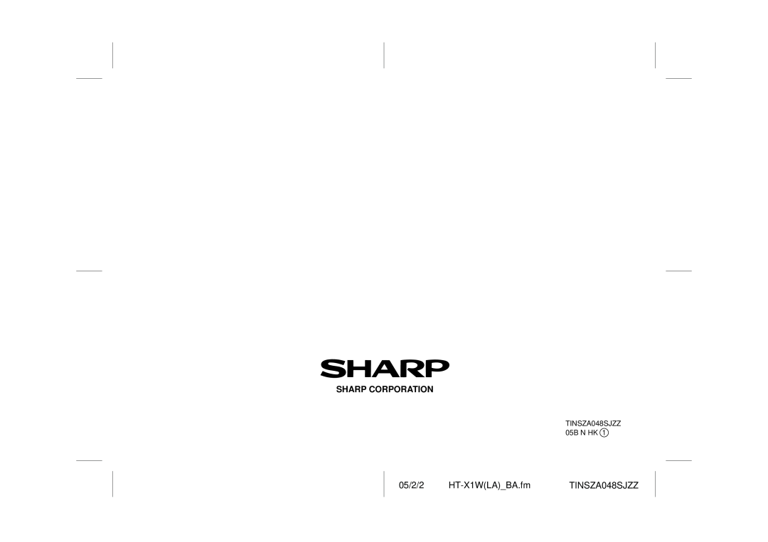 Sharp operation manual Sharp Corporation, HT-X1WLA BA.fm, 05/2/2, 0401 A5 