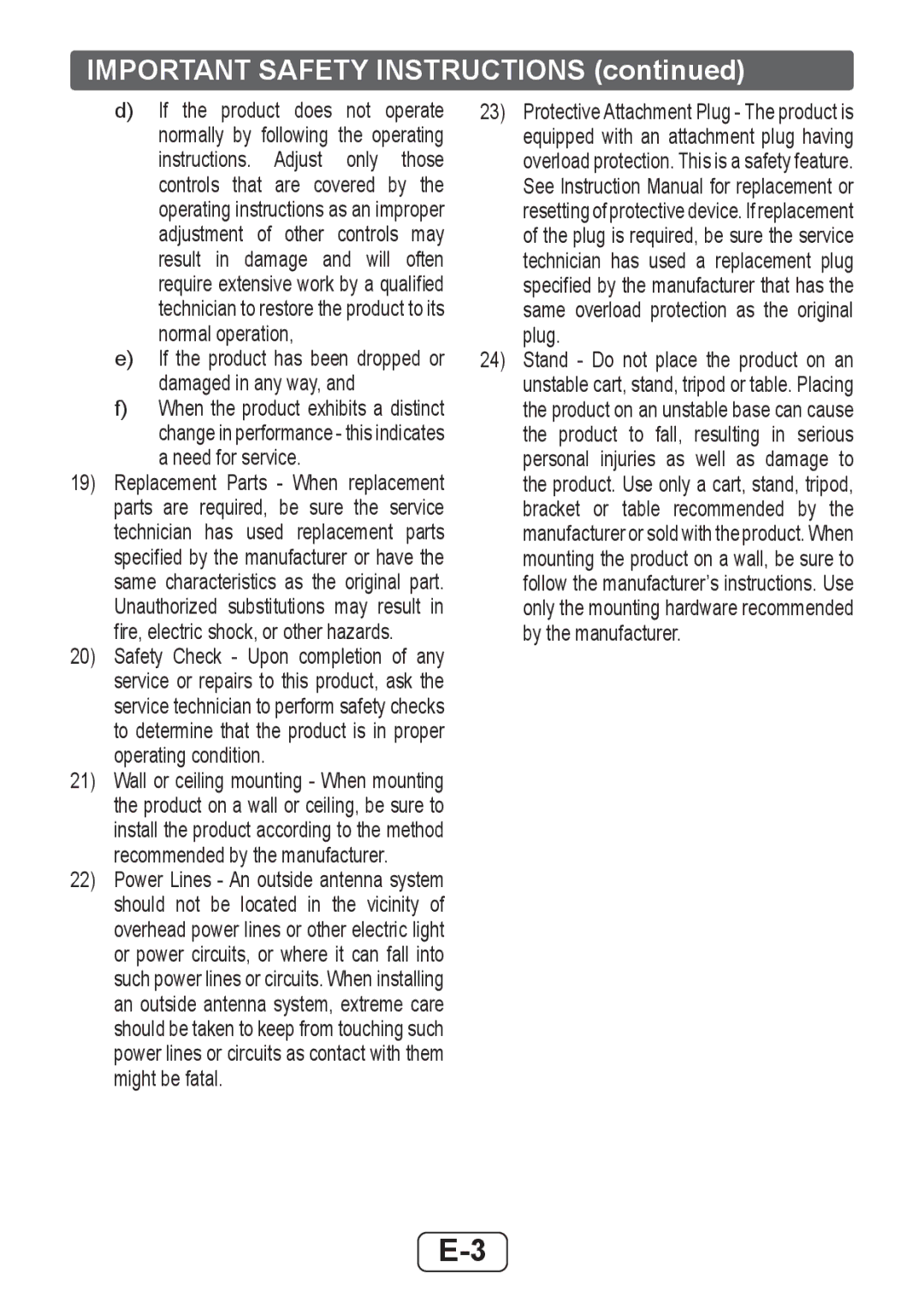 Sharp HTSB250 operation manual Important Safety Instructions 