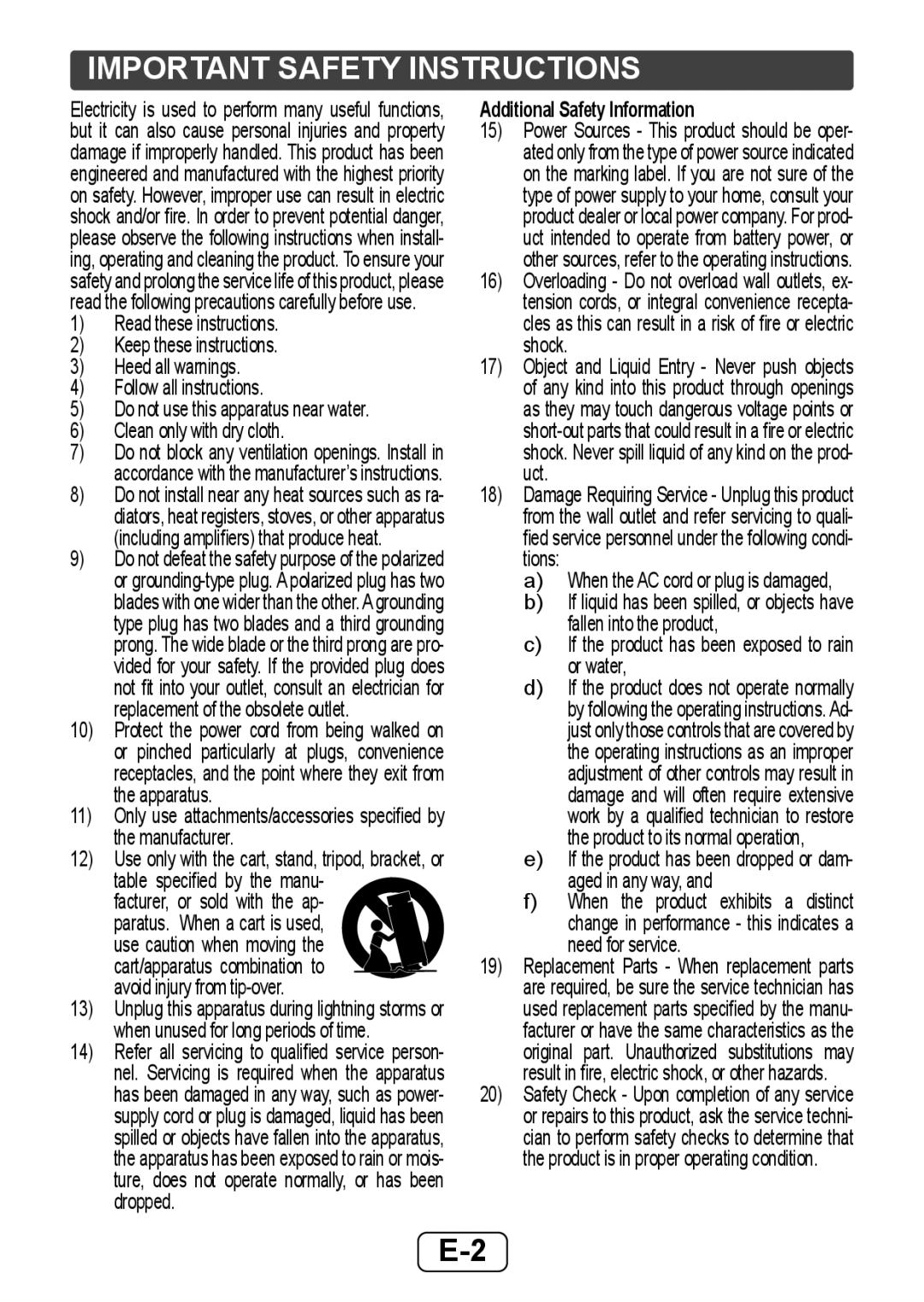 Sharp HTSB350 operation manual Important Safety Instructions, Additional Safety Information 