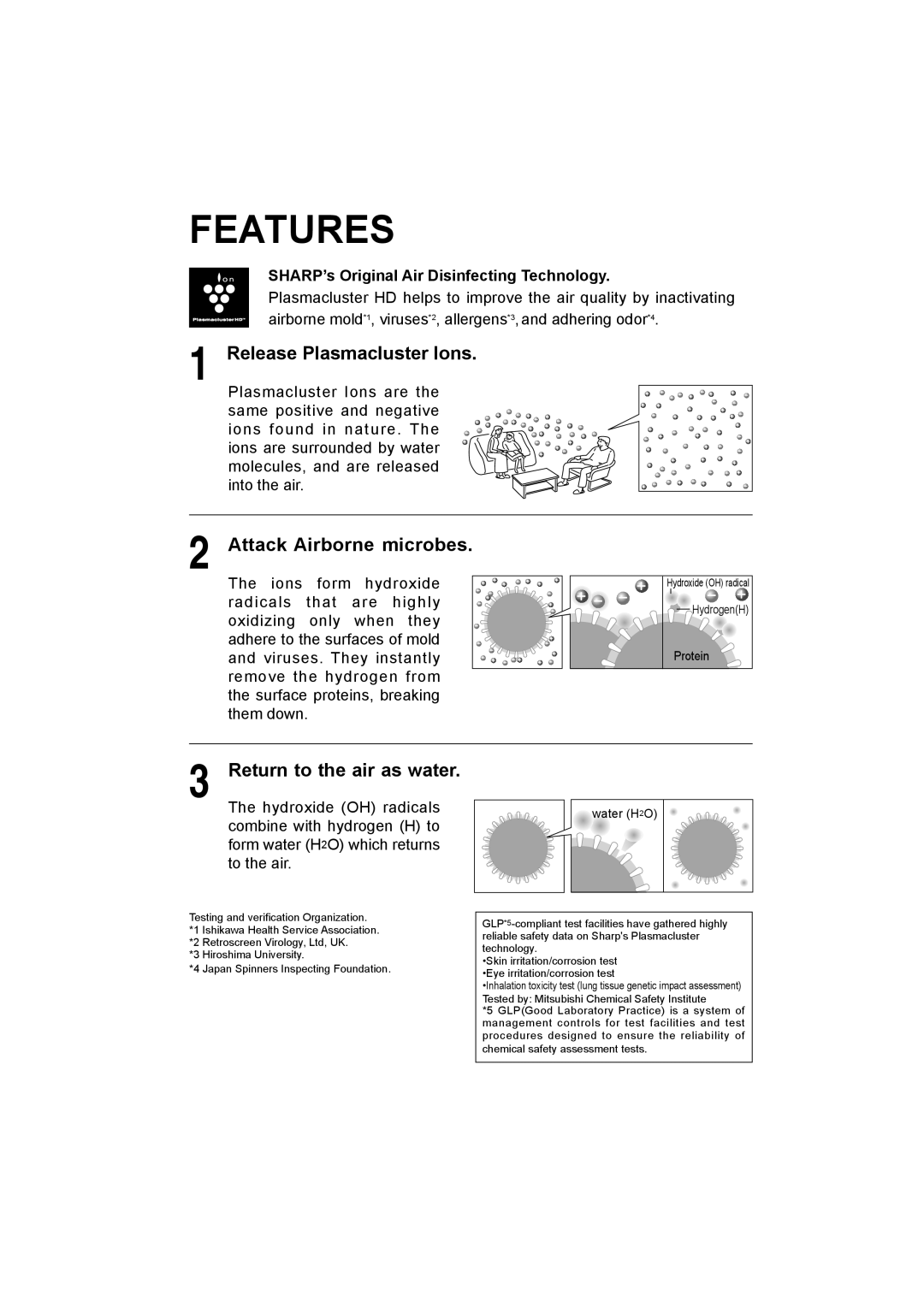 Sharp IG-A10E operation manual Features, SHARP’s Original Air Disinfecting Technology 