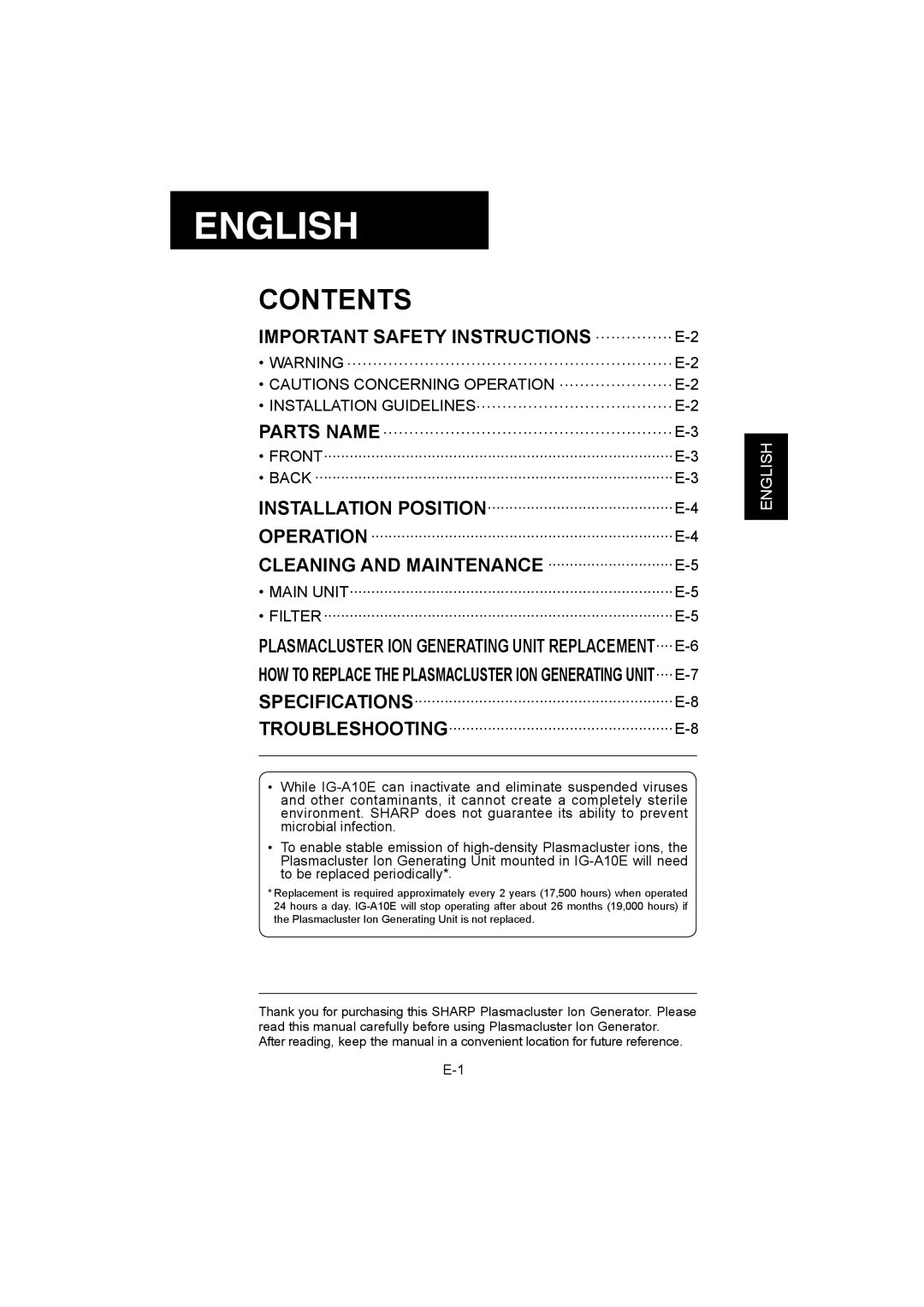 Sharp IG-A10E operation manual English 