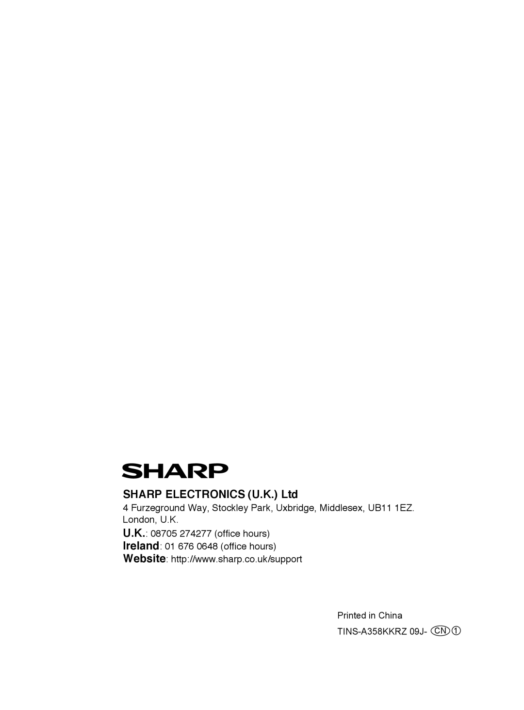 Sharp IG-A10EK operation manual TINS-A358KKRZ 09J- CN 