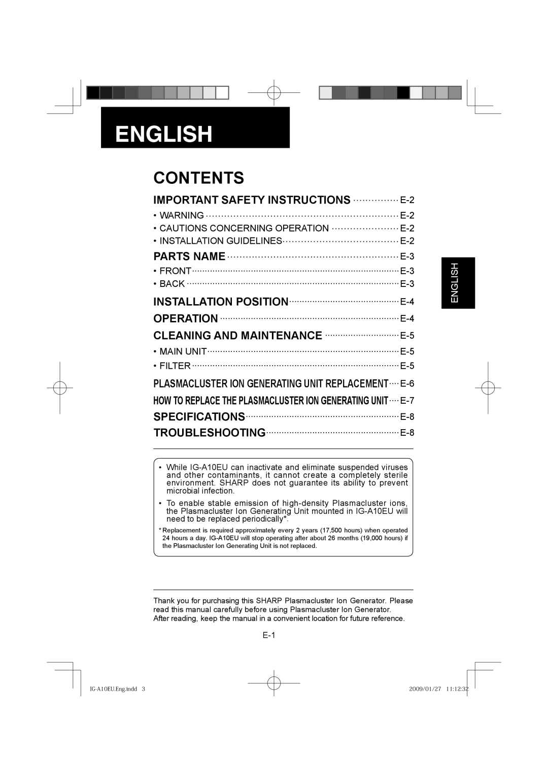 Sharp IG-A10EU operation manual English 