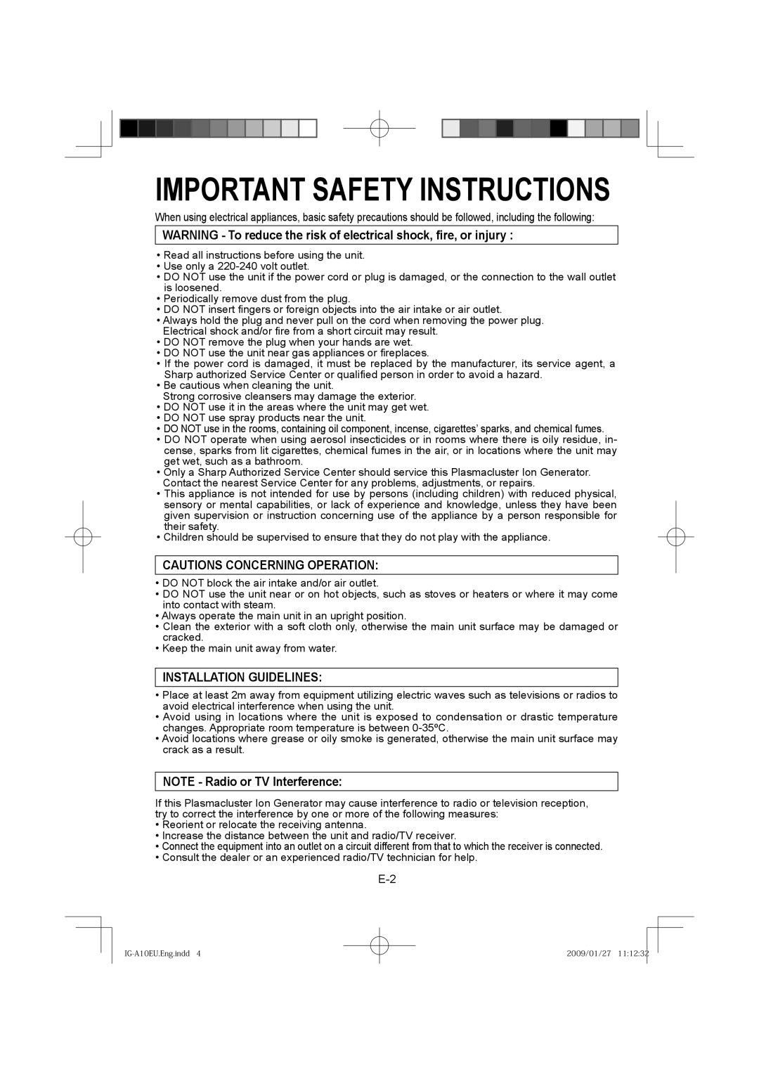 Sharp IG-A10EU operation manual Important Safety Instructions, Installation Guidelines 