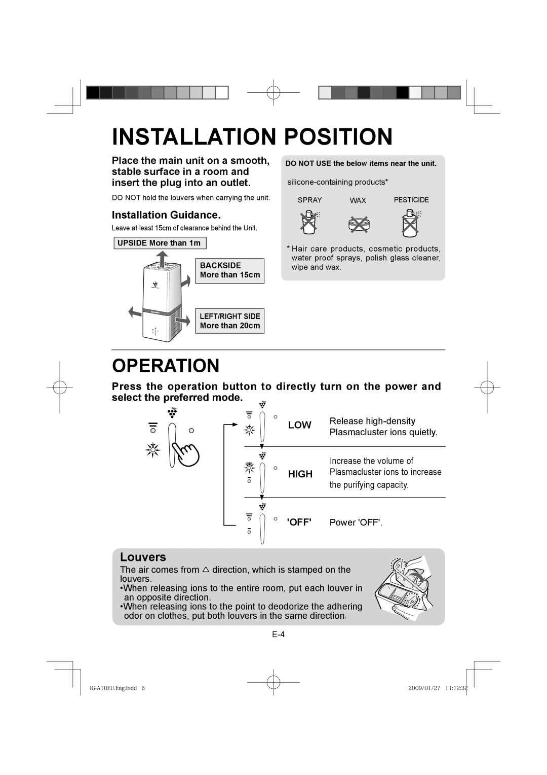 Sharp IG-A10EU operation manual Installation Position, Installation Guidance 