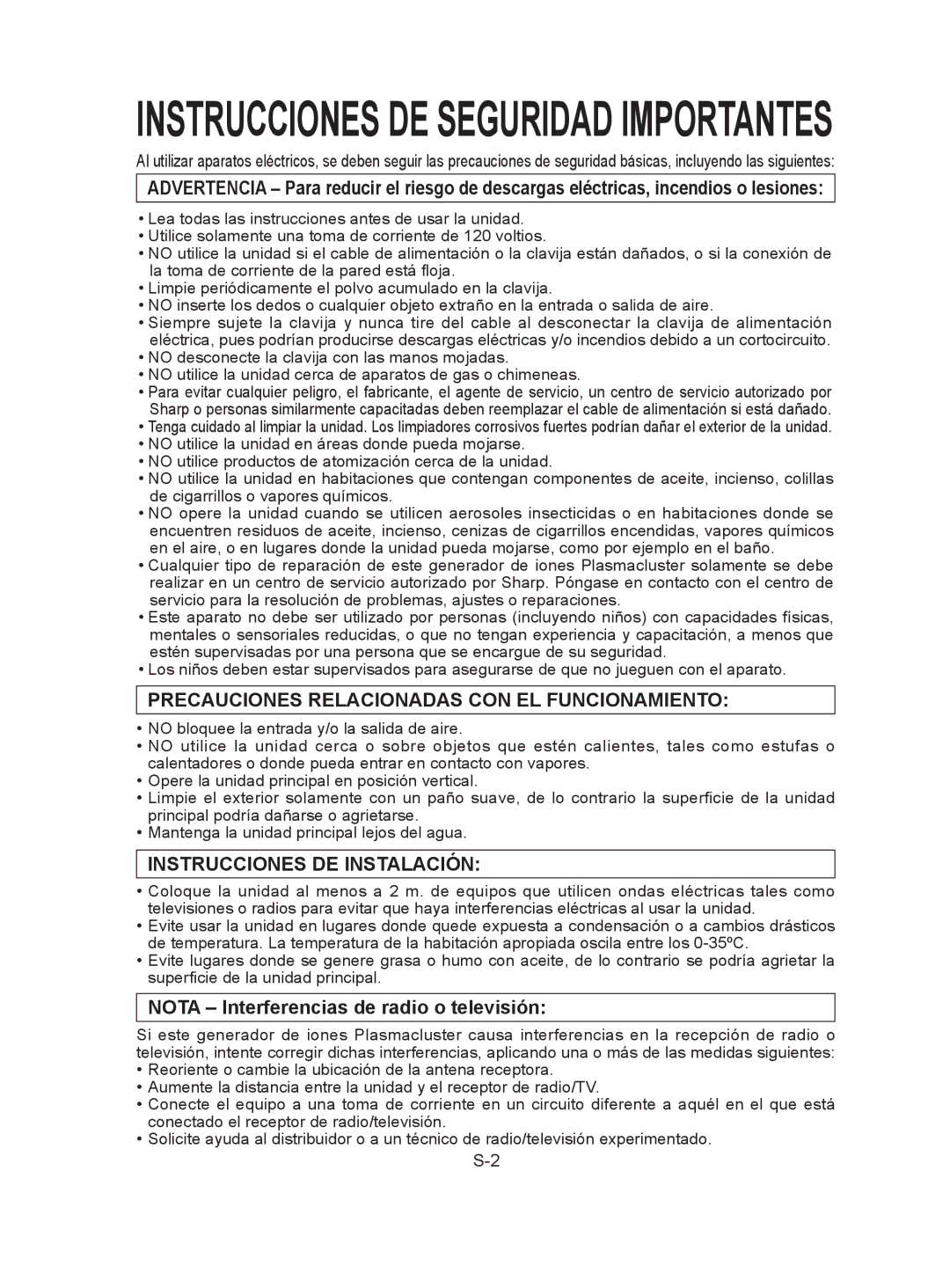 Sharp IG-A10U operation manual Precauciones Relacionadas CON EL Funcionamiento, Instrucciones DE Instalación 