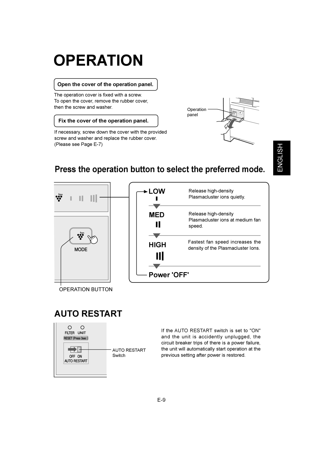 Sharp IG-A40U operation manual Operation, Open the cover of the operation panel, Fix the cover of the operation panel 