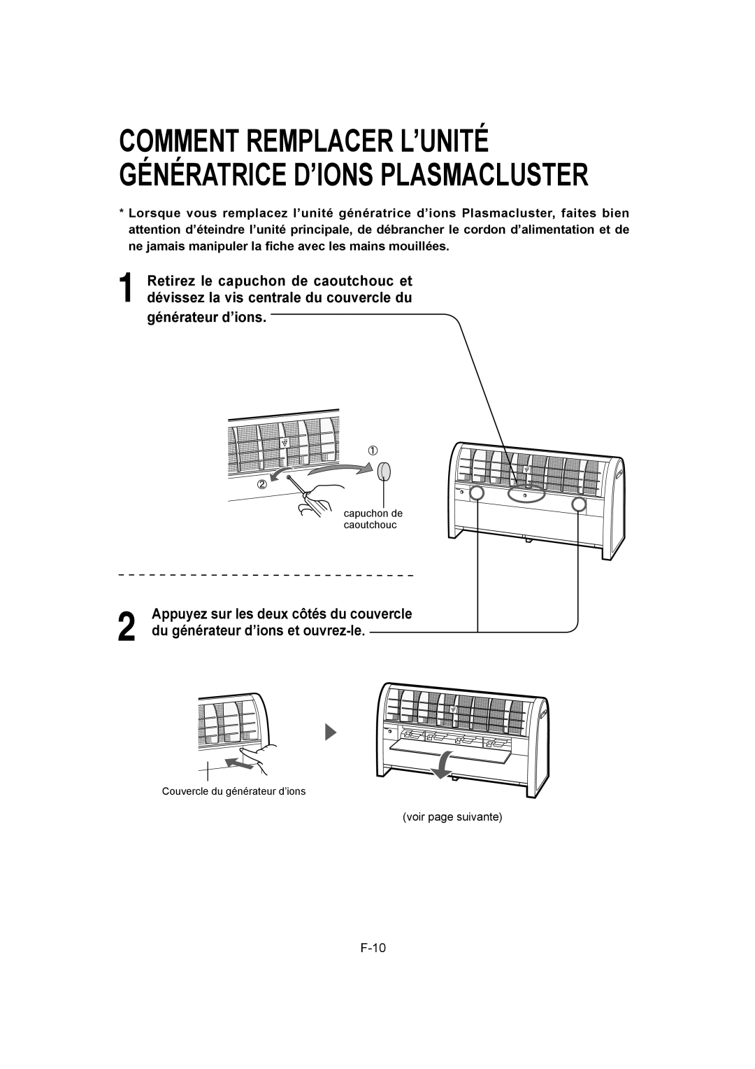 Sharp IG-A40U operation manual Comment Remplacer L’UNITÉ Génératrice D’IONS Plasmacluster 