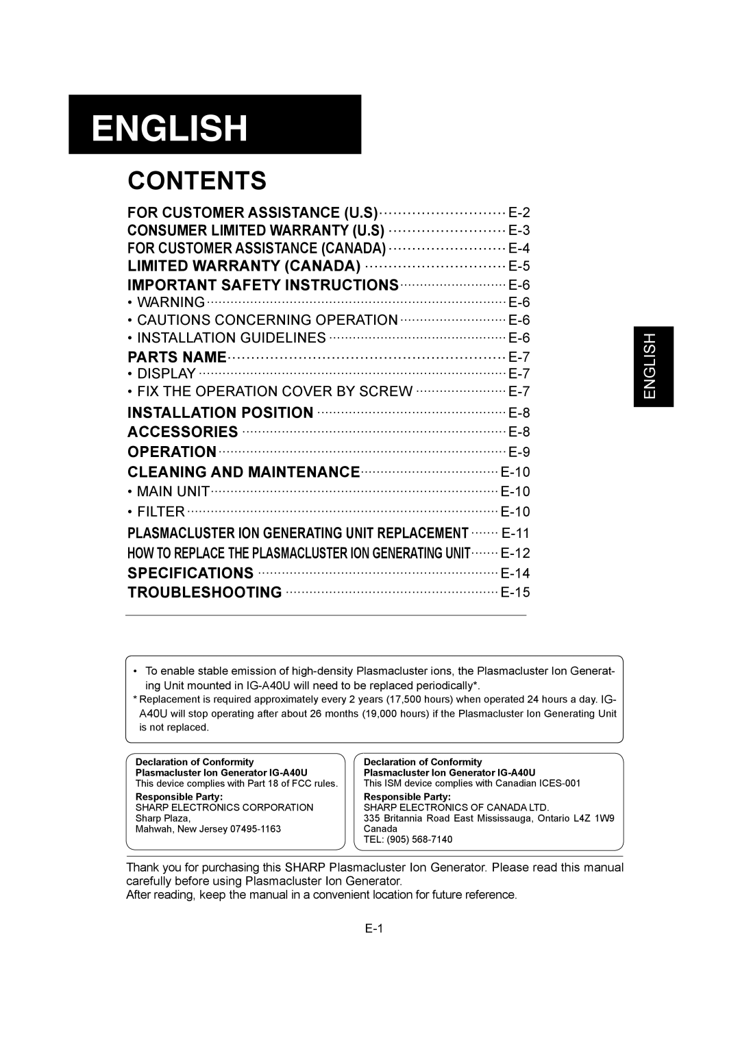 Sharp IG-A40U operation manual English 