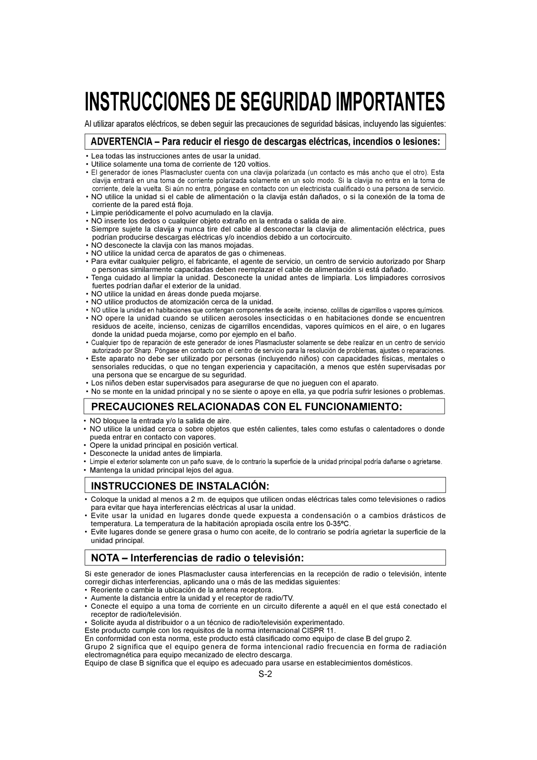 Sharp IG-A40U operation manual Precauciones Relacionadas CON EL Funcionamiento, Instrucciones DE Instalación 