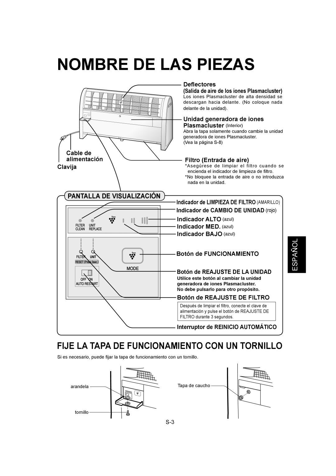 Sharp IG-A40U operation manual Nombre DE LAS Piezas, Pantalla DE Visualización 