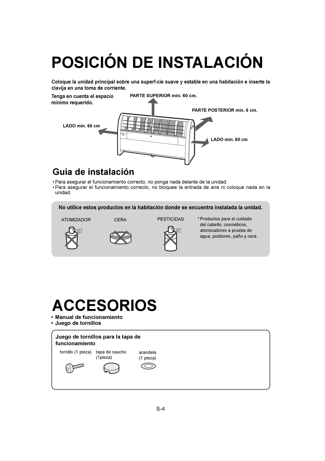 Sharp IG-A40U operation manual Posición DE Instalación, Accesorios 