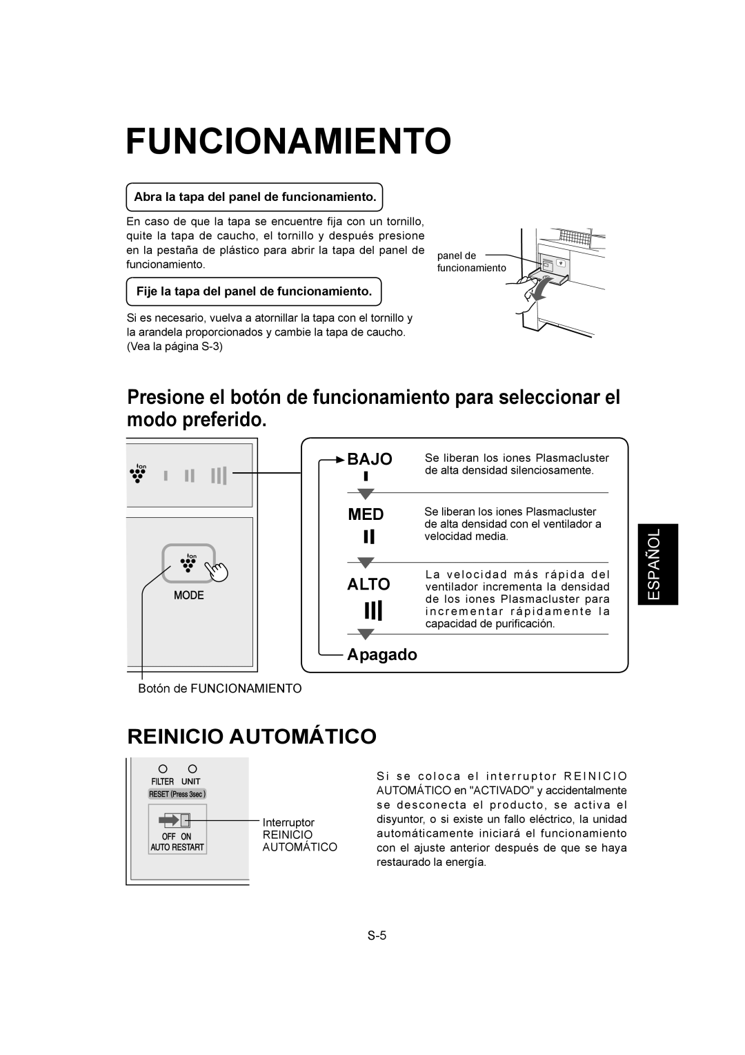 Sharp IG-A40U Funcionamiento, Abra la tapa del panel de funcionamiento, Fije la tapa del panel de funcionamiento 