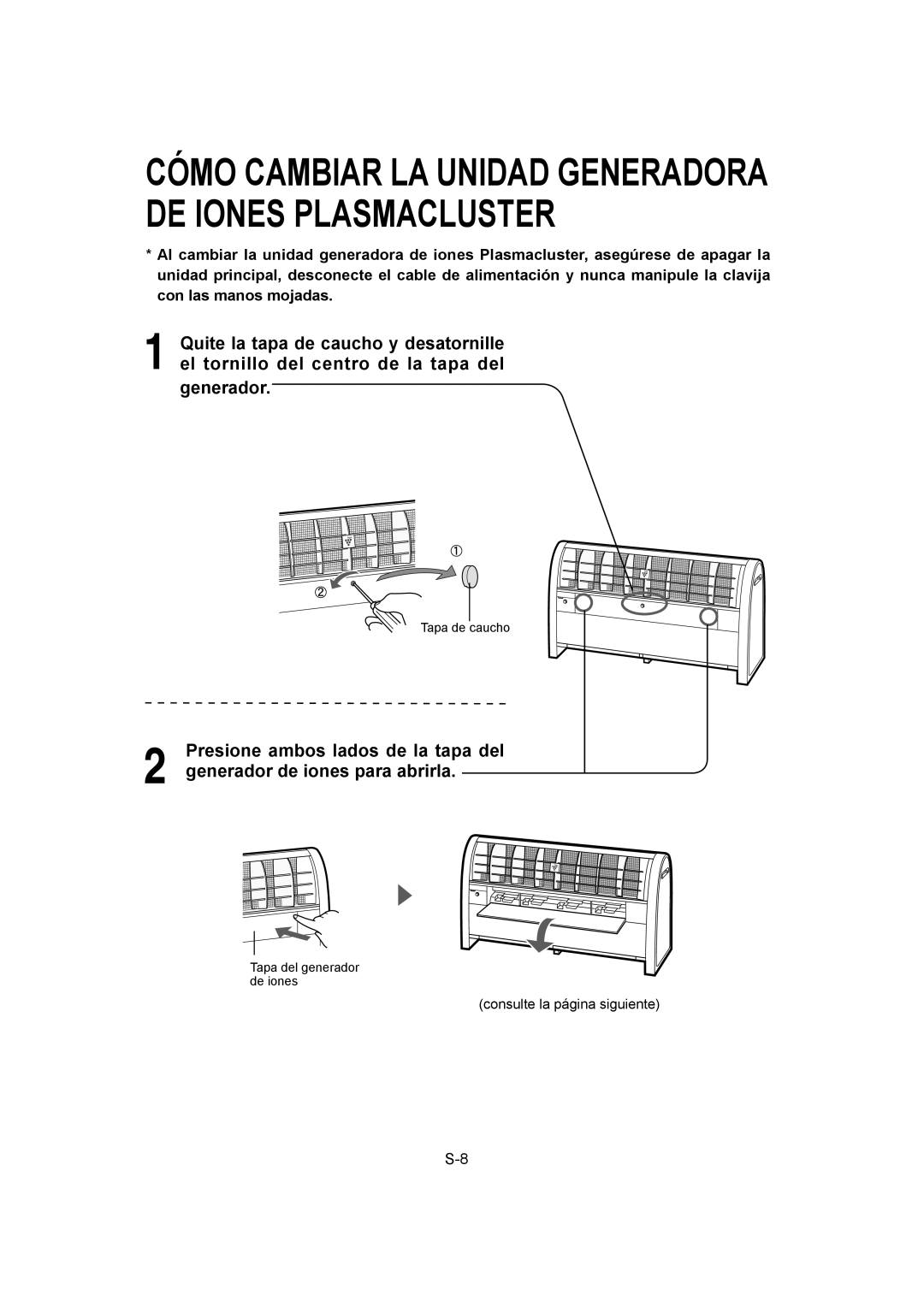 Sharp IG-A40U operation manual Cómo Cambiar LA Unidad Generadora DE Iones Plasmacluster 