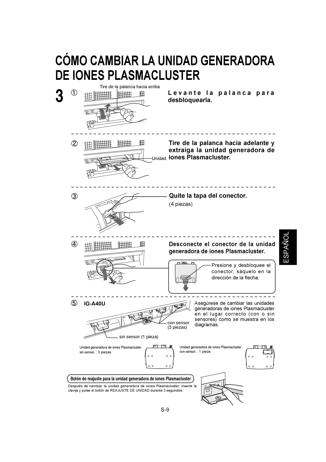 Sharp IG-A40U operation manual Piezas 